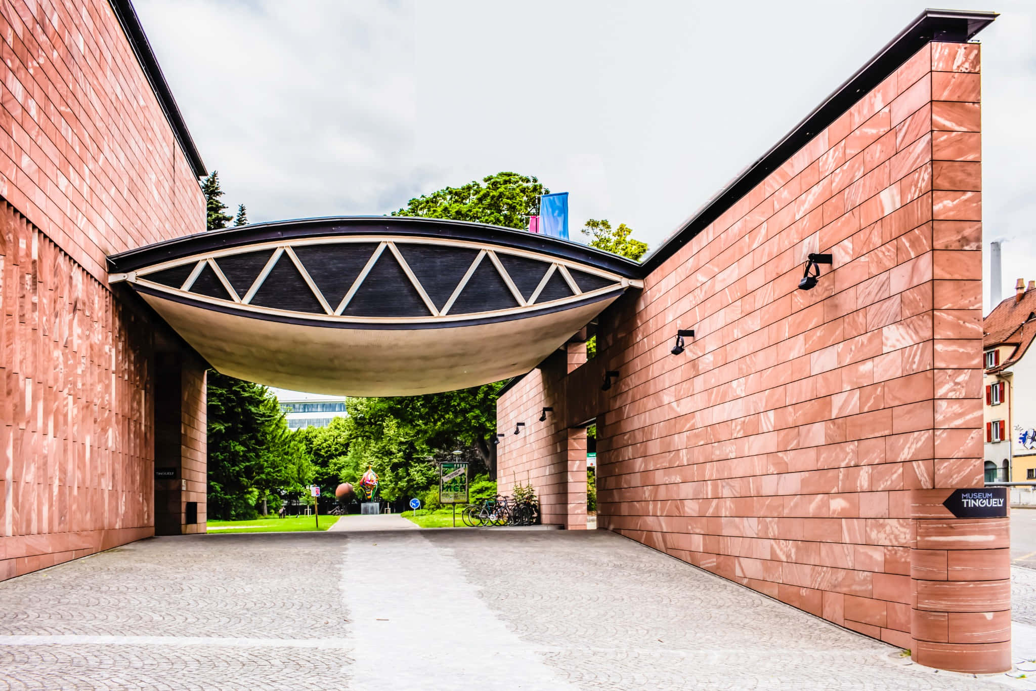 Basel, modern architecture, curved metal roof, Full HD Desktop Wallpaper