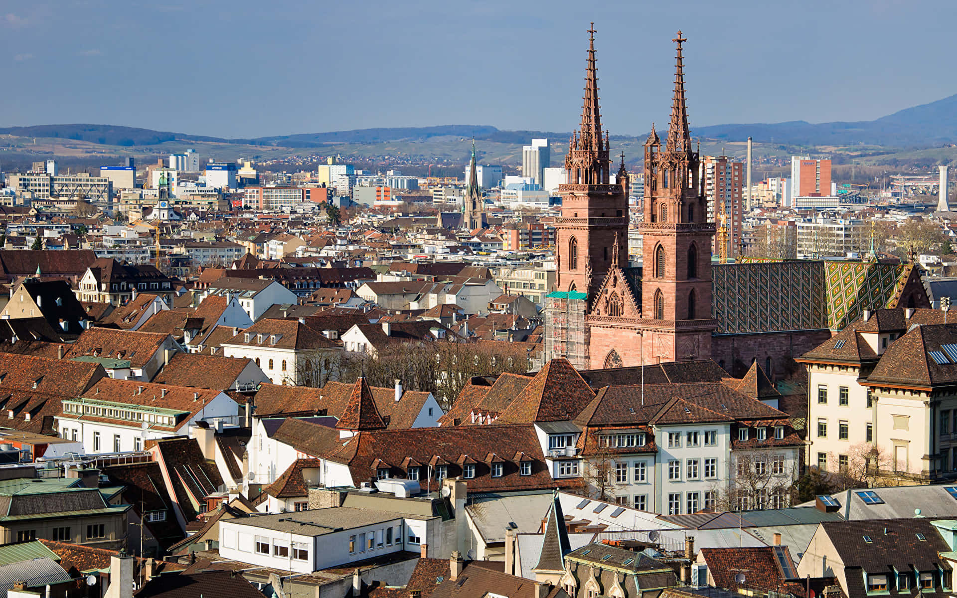 Basel, cathedral, gothic cathedral spire, Full HD Desktop Wallpaper
