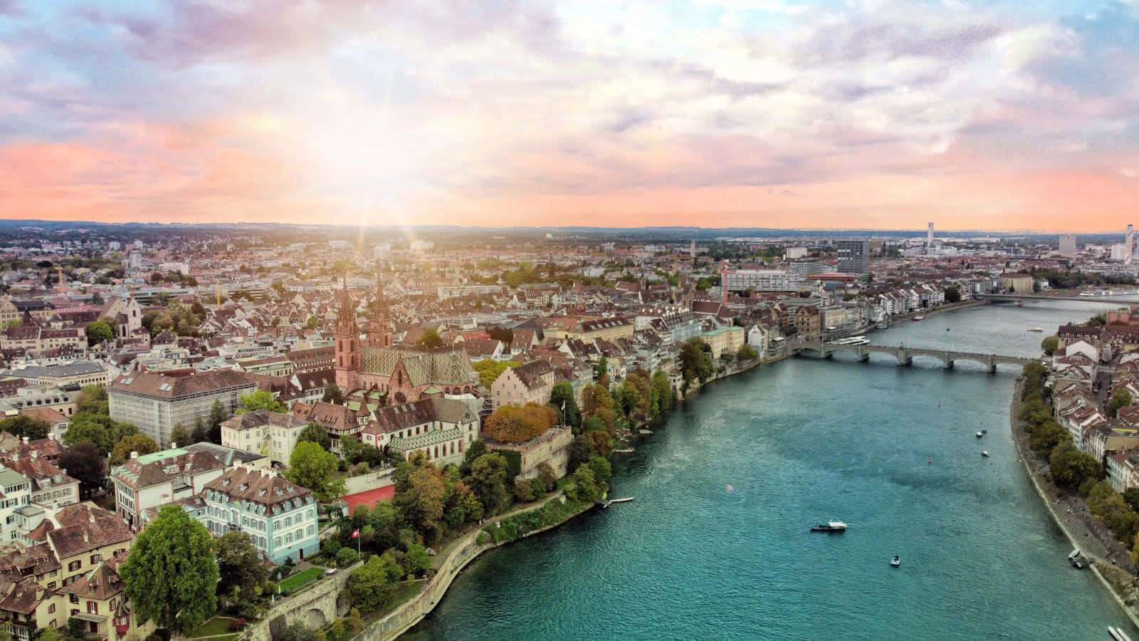 Basel, skyline, sunset, HD Desktop Wallpaper