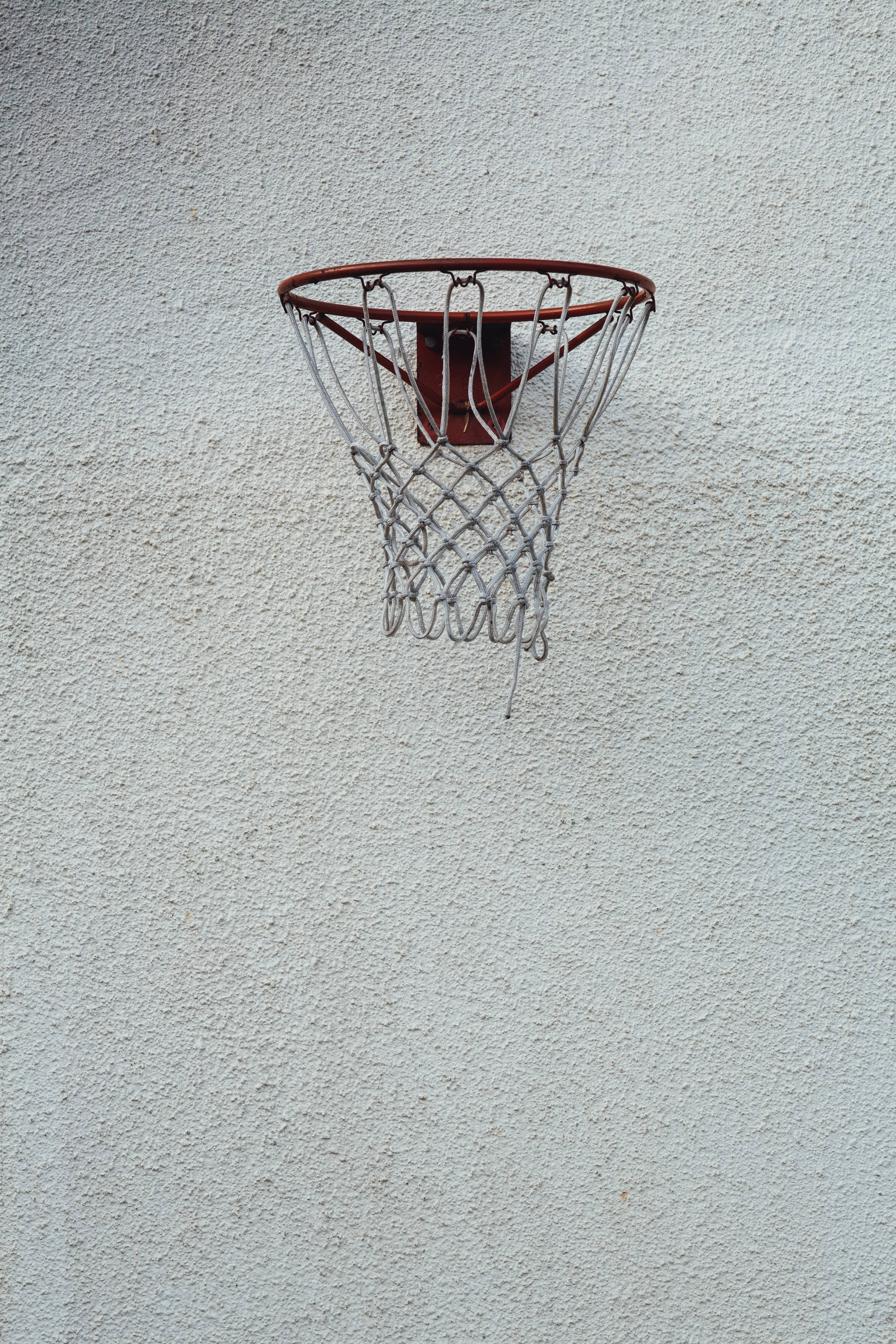 basketball hoop, frayed net, rough textured white wall, 2K Phone Wallpaper