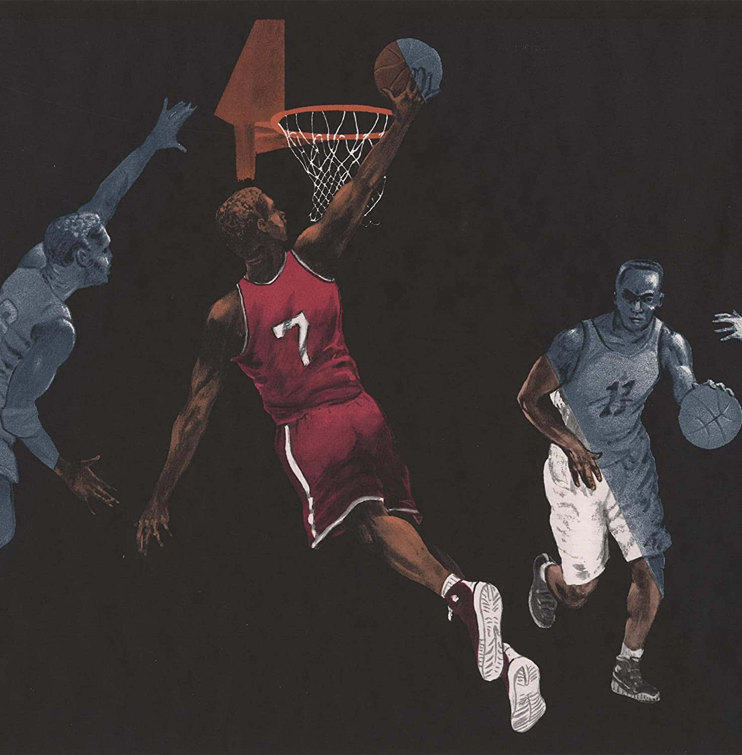 basketball player, red jersey, blue jerseys, HD Phone Wallpaper