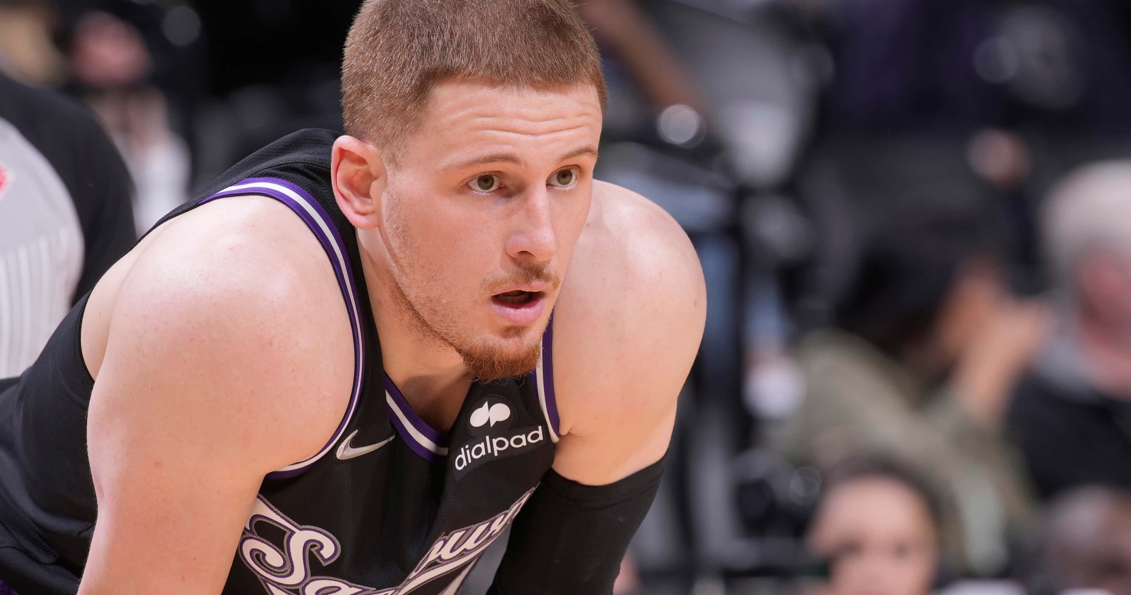 basketball player, black and purple jersey, intensely, 2K Desktop Wallpaper