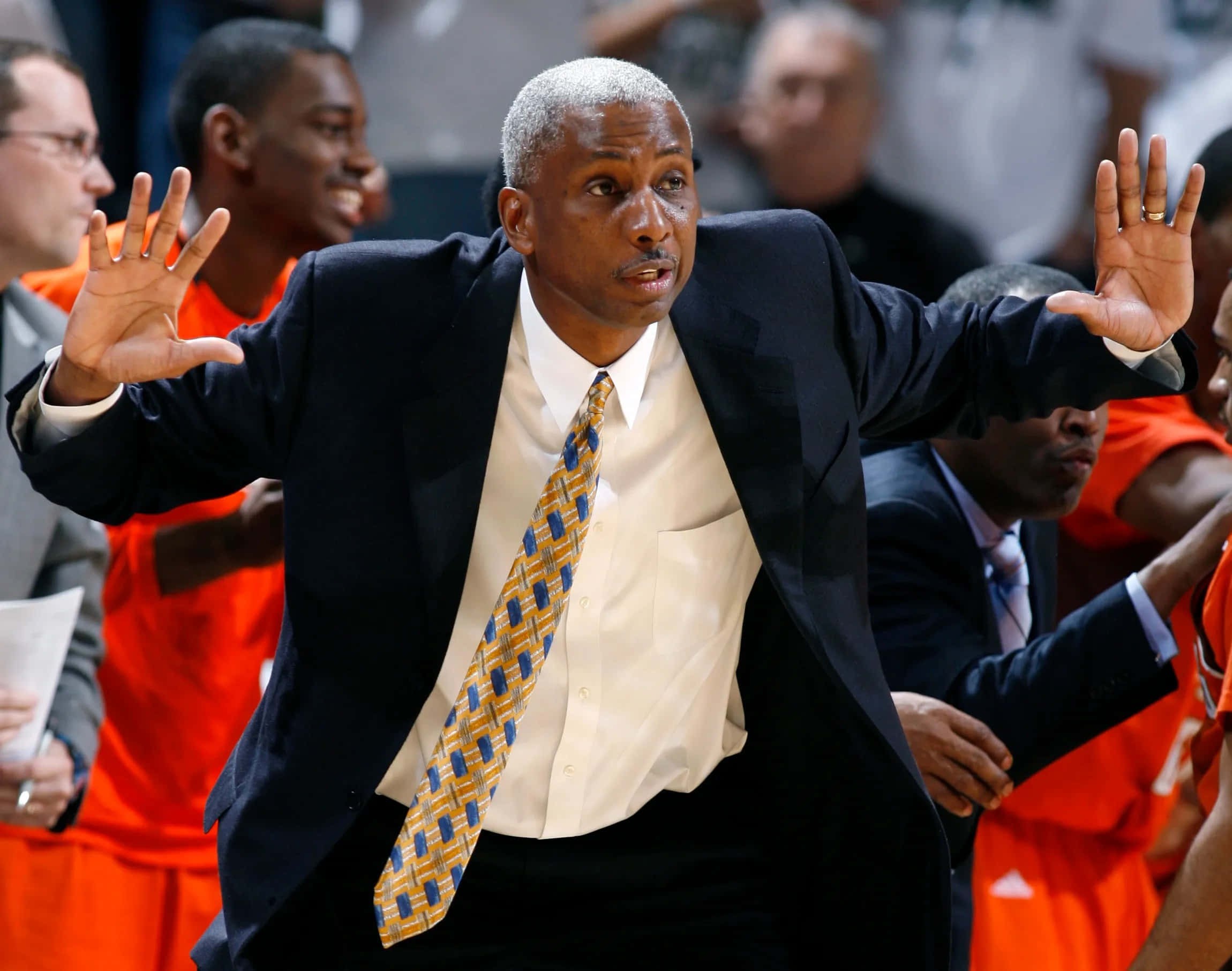basketball coach, suit, orange uniforms, Full HD Desktop Wallpaper