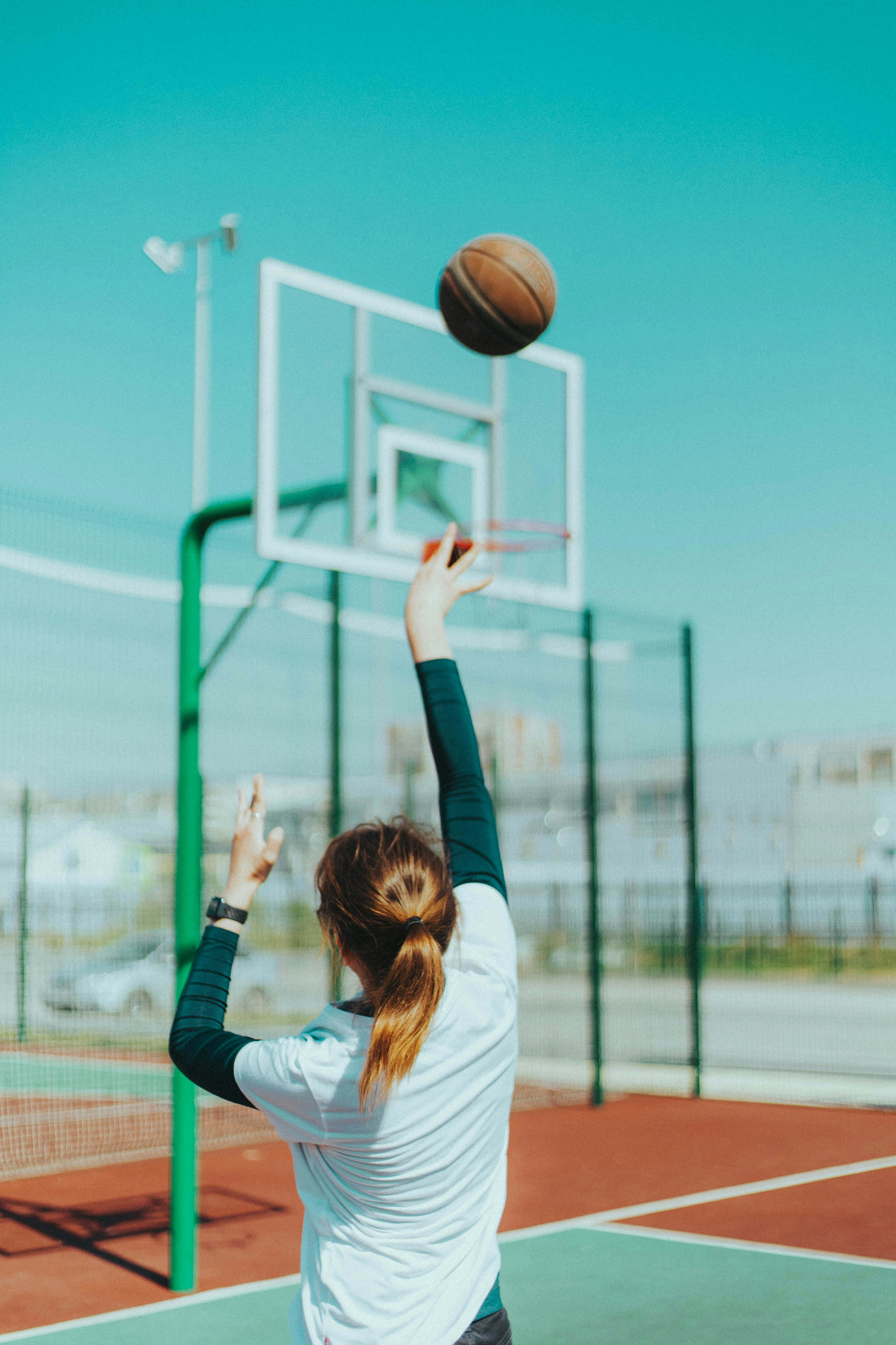 girl, basketball, outdoor court, 5K Phone Wallpaper