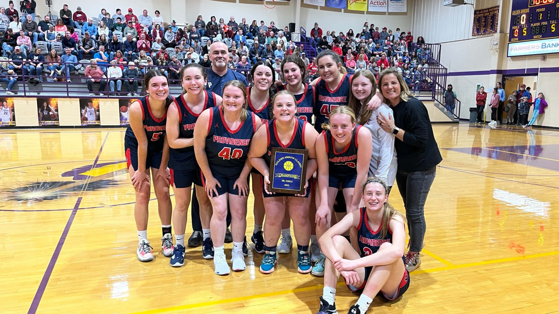 girls basketball team, championship trophy, polished gymnasium floor, Full HD Desktop Wallpaper