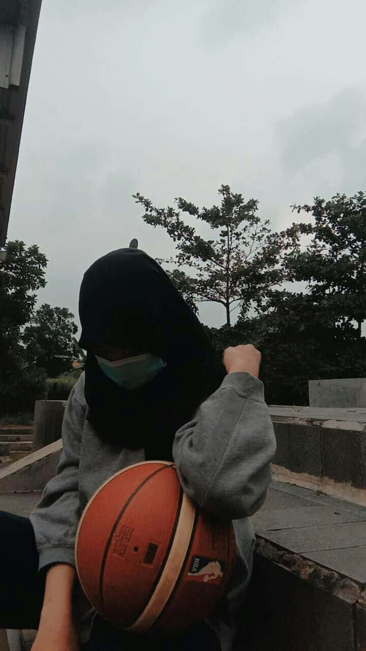 black hijab, face mask, orange basketball, HD Phone Wallpaper