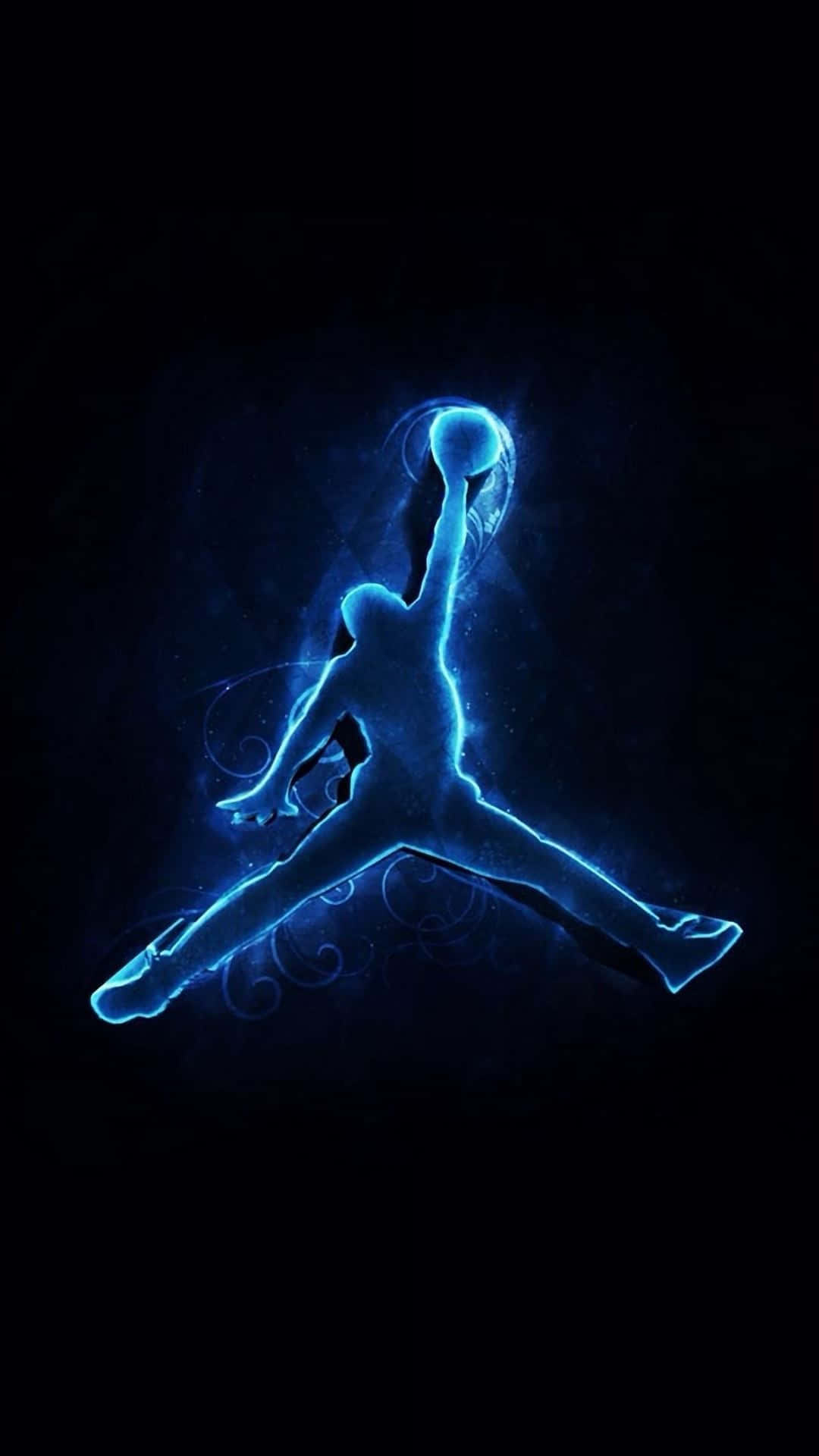 black basketball, glowing blue silhouette, basketball player, Full HD Phone Wallpaper