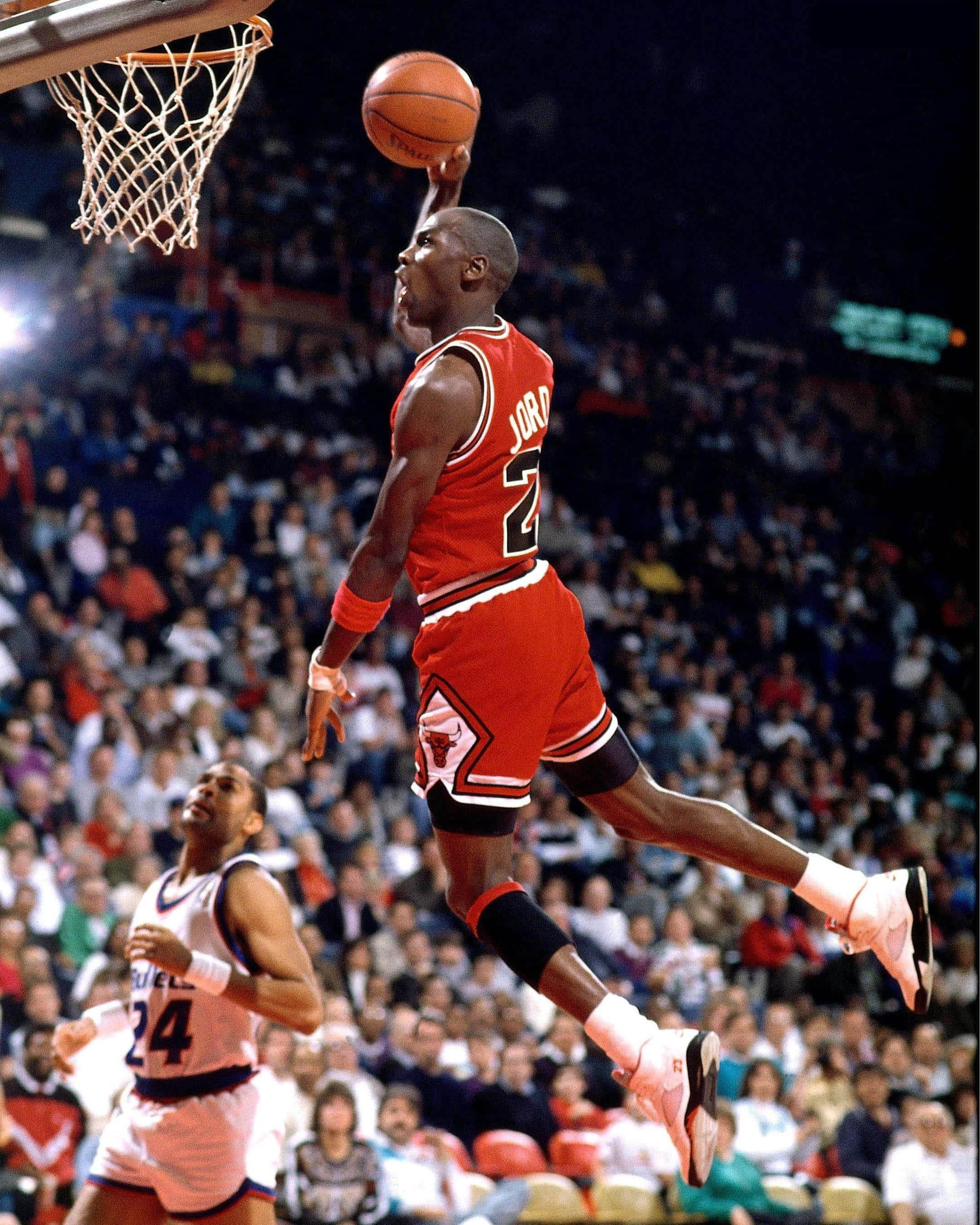 Michael Jordan, red Bulls jersey, slam dunk, 2K Phone Wallpaper
