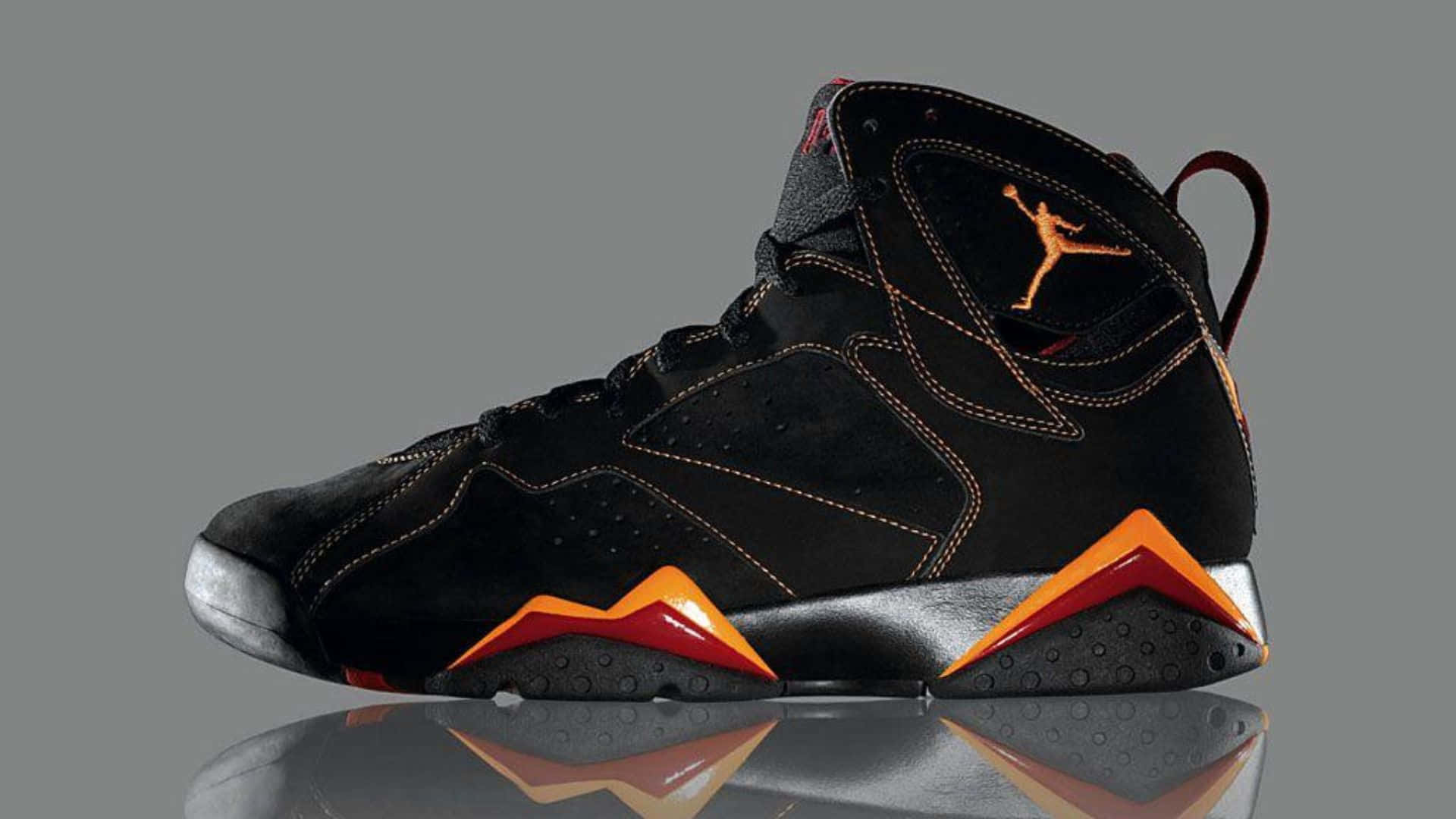 black high-top sneaker, orange accents, reflective sole, Full HD Desktop Wallpaper