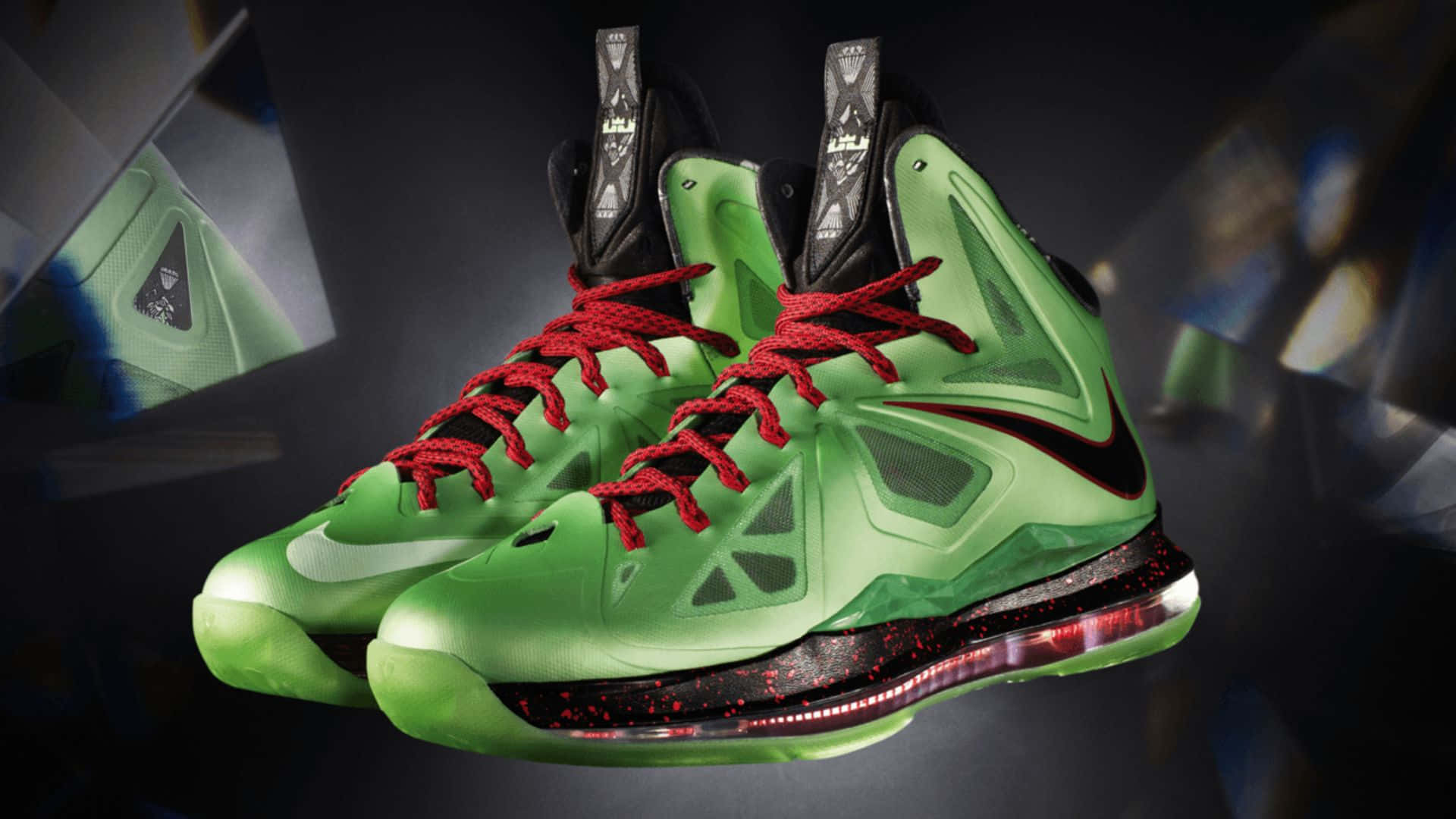 green basketball shoes, red laces, black accents, Full HD Desktop Wallpaper