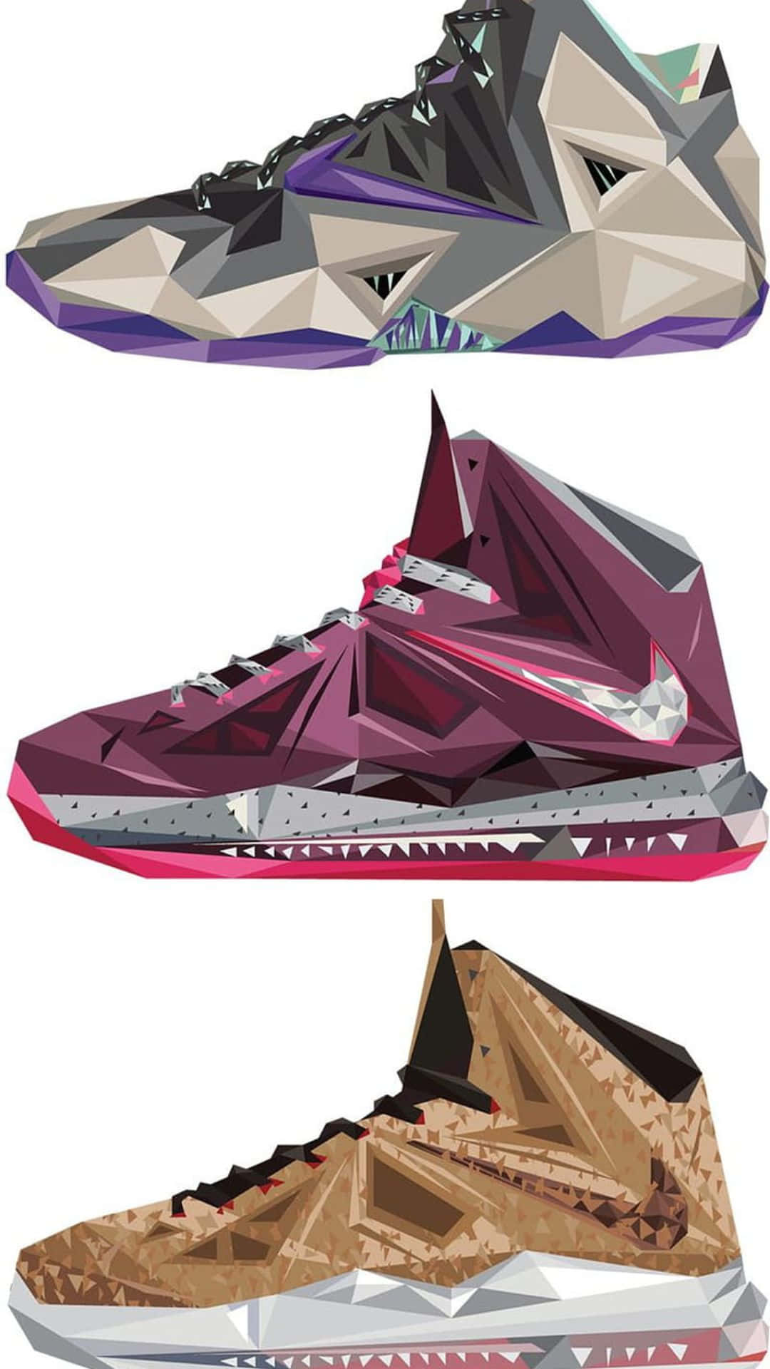 high-top sneakers, geometric faceted designs, gray purple, Full HD Phone Wallpaper