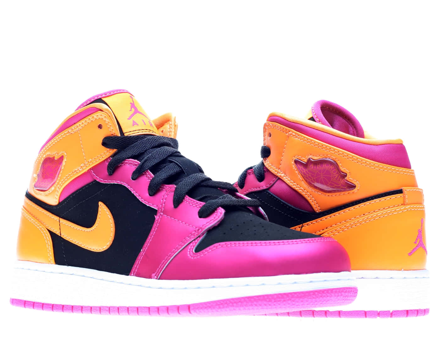 vibrant pink and orange basketball shoes, high-top sneakers, bold pink orange and black, HD Desktop Wallpaper