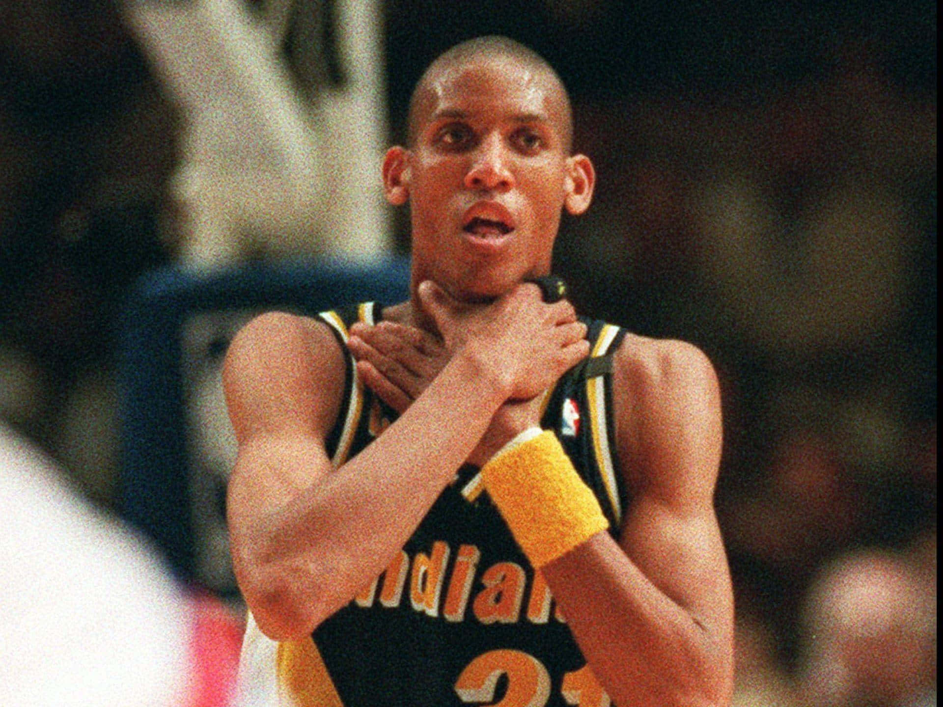 basketball player, black and gold jersey, grips his throat with both hands, Full HD Desktop Wallpaper