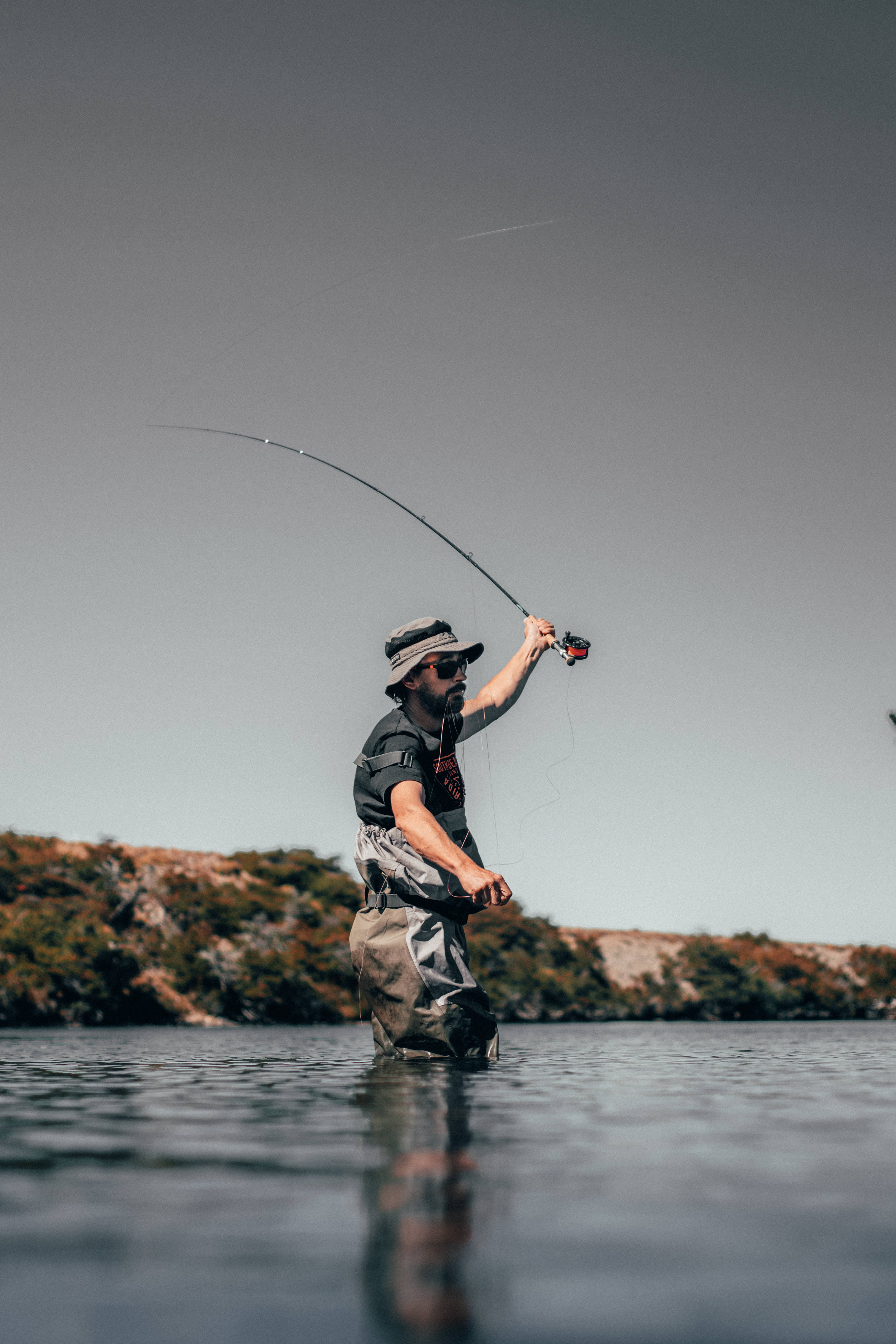 bass fishing, spoon lure, serene lake, 5K Phone Wallpaper