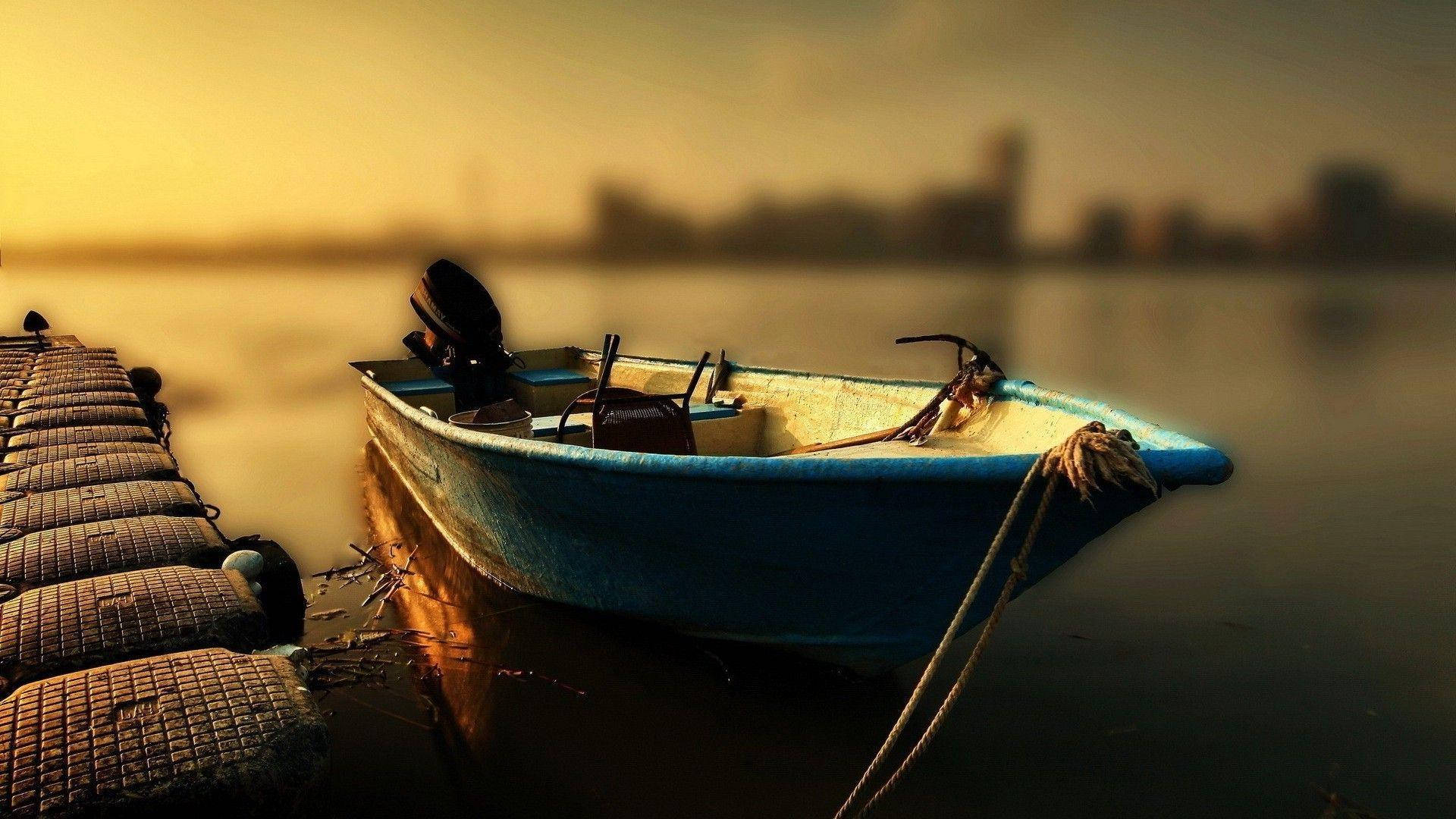 bass fishing, blue boat, wooden dock, Full HD Desktop Wallpaper
