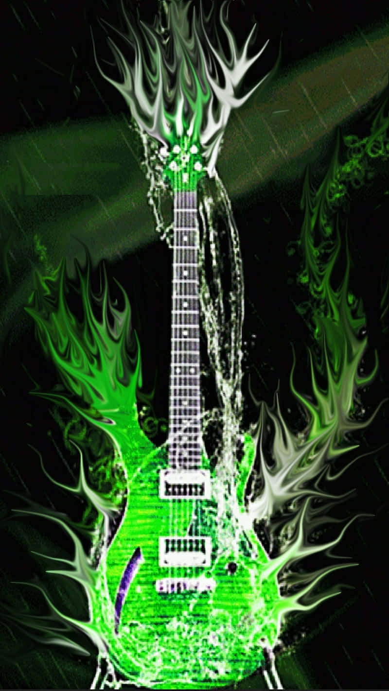 Bass Guitar, Green Flame, Neon Art, HD Phone Wallpaper