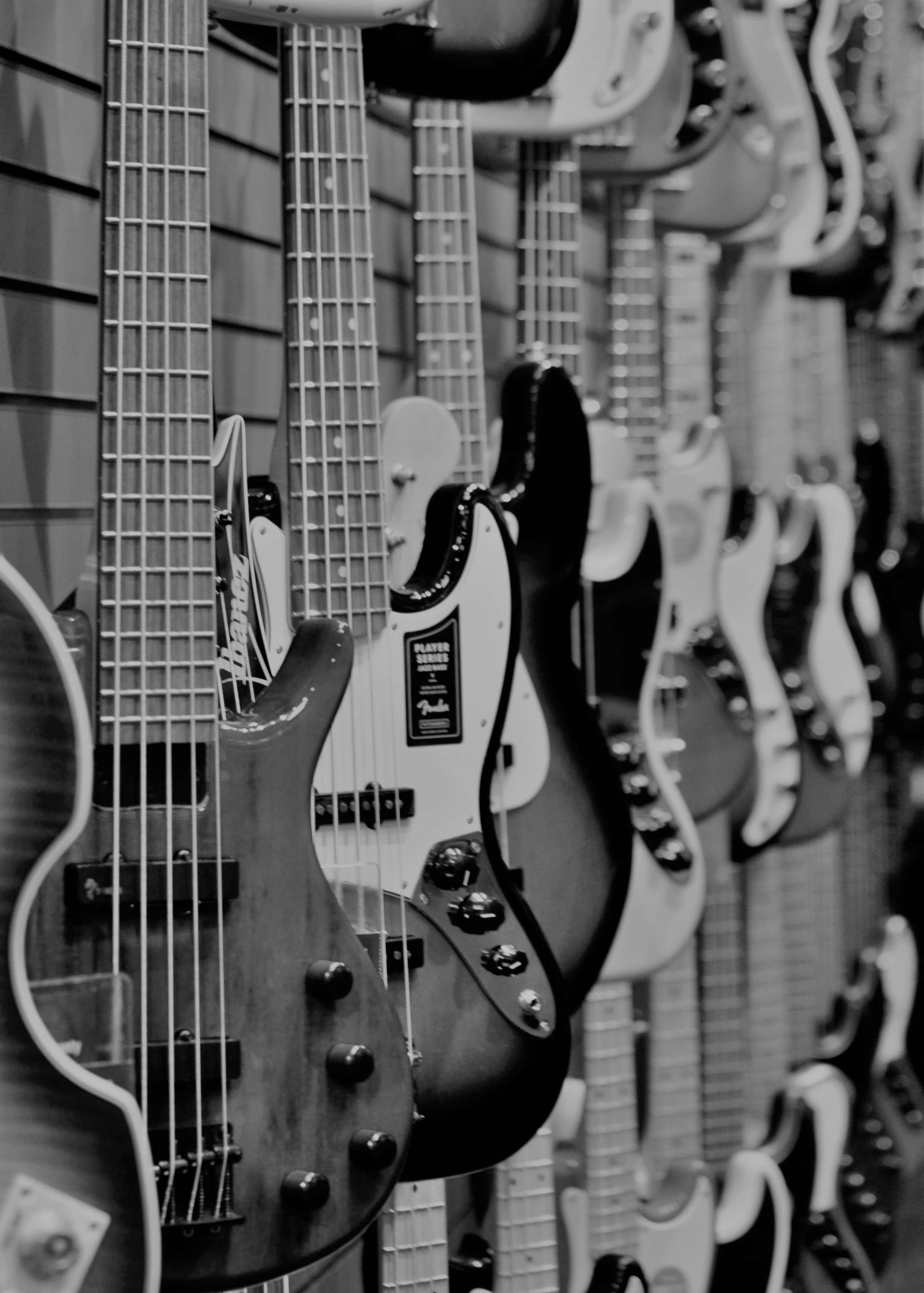 bass guitar, electric bass, music store, 2K Phone Wallpaper