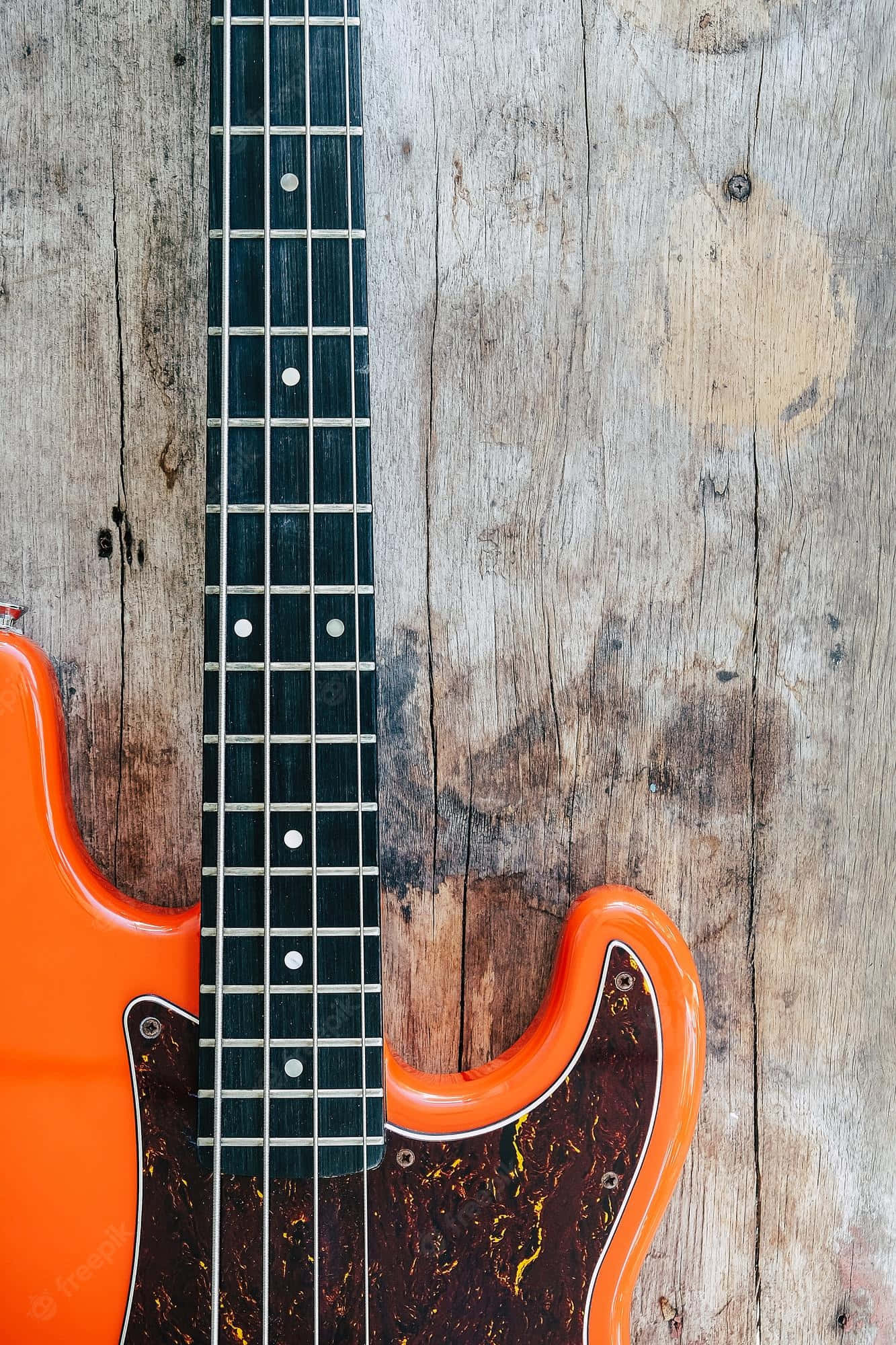 Orange Bass Guitar, vibrant orange, dark fretboard, Full HD Phone Wallpaper