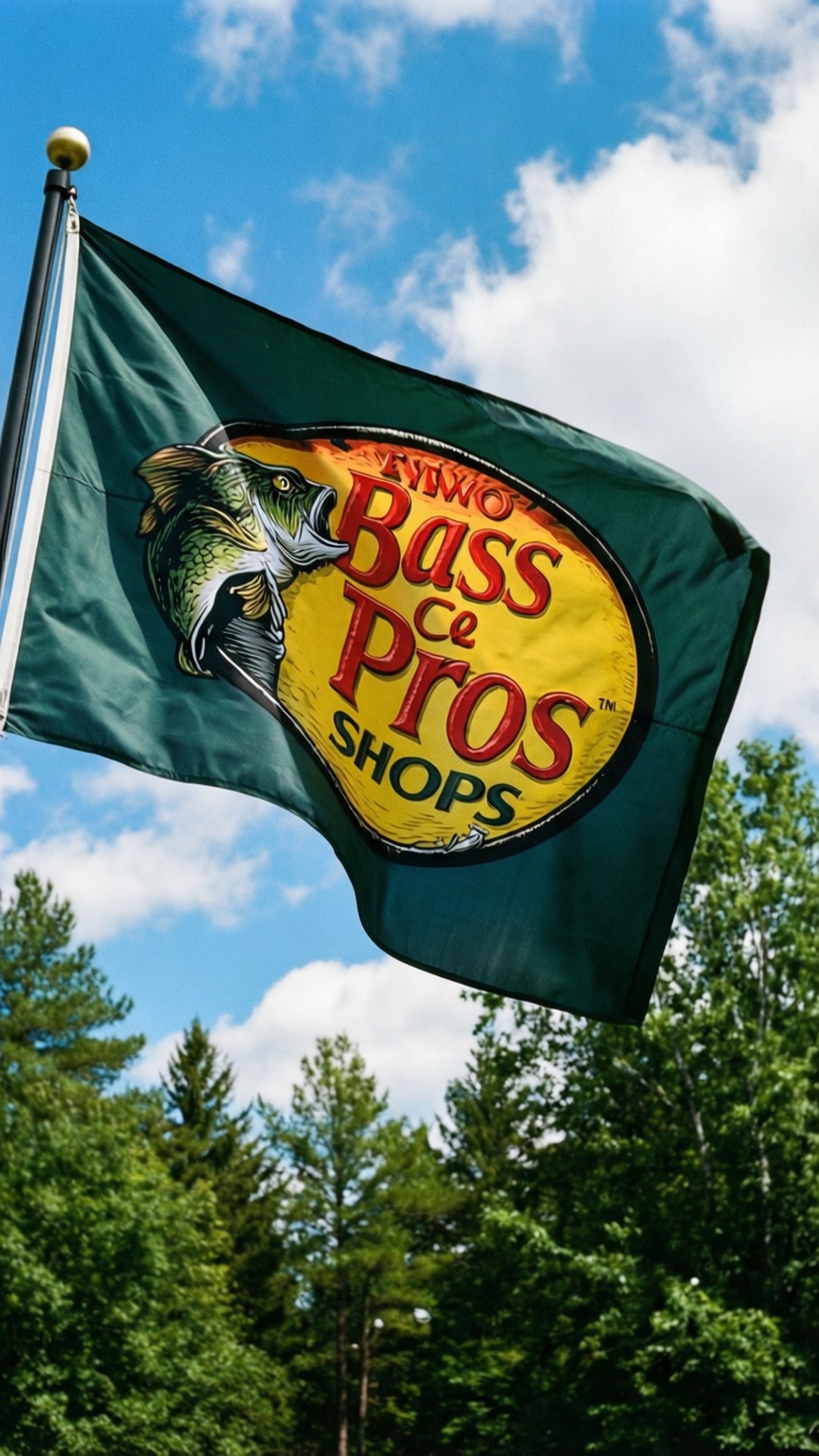 Bass Pro Shops, flag, blue sky, Full HD Phone Wallpaper