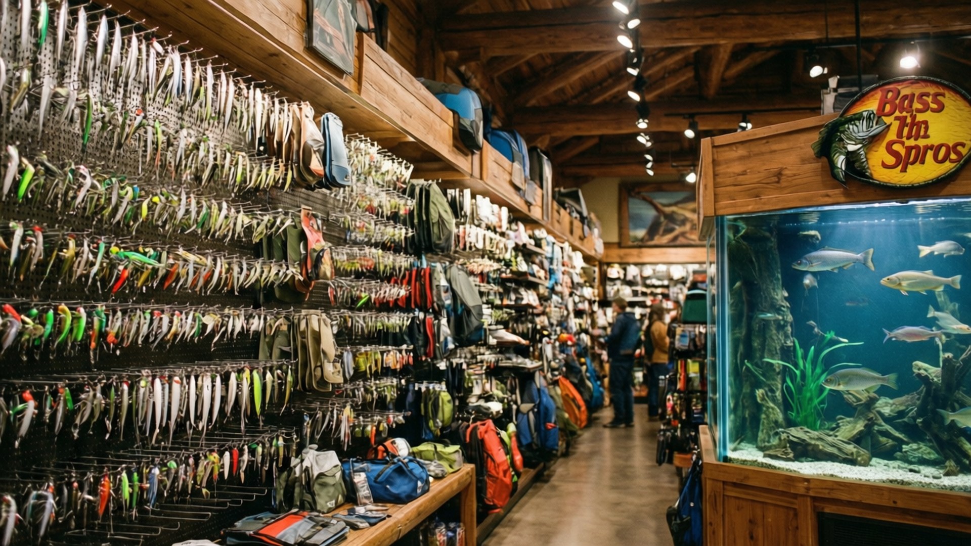 Bass Pro Shops, fishing lures, aquarium, Full HD Desktop Wallpaper