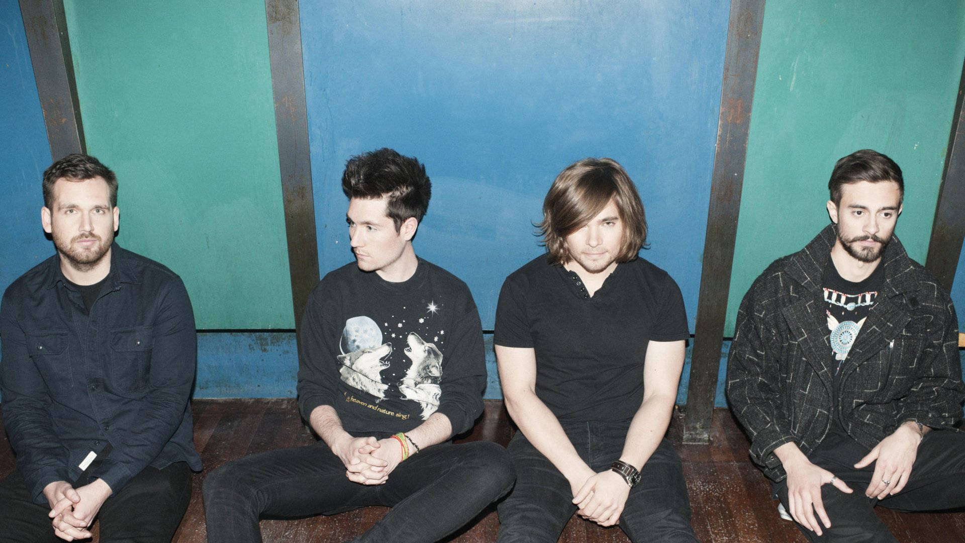 Bastille, indie rock, blue and teal paneled wall, Full HD Desktop Wallpaper