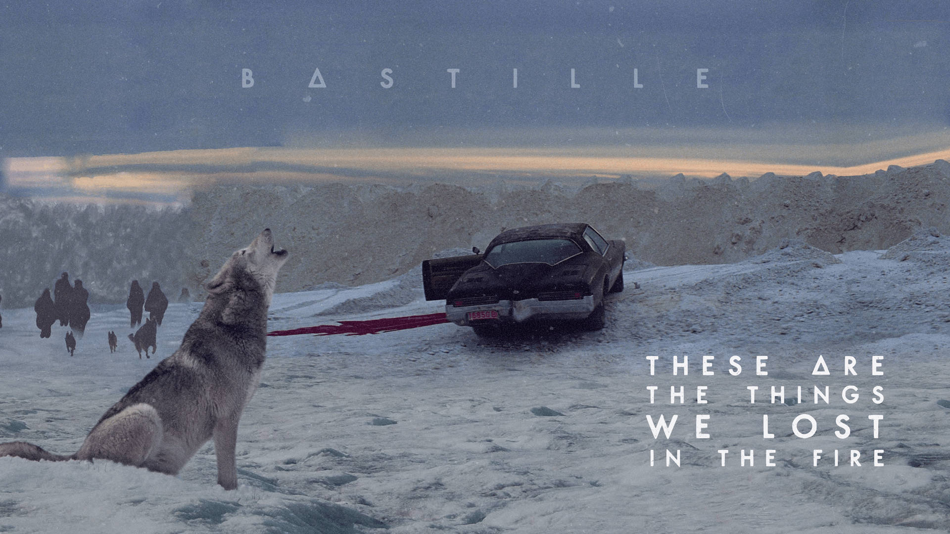 Bastille, snowy field, wrecked car, Full HD Desktop Wallpaper