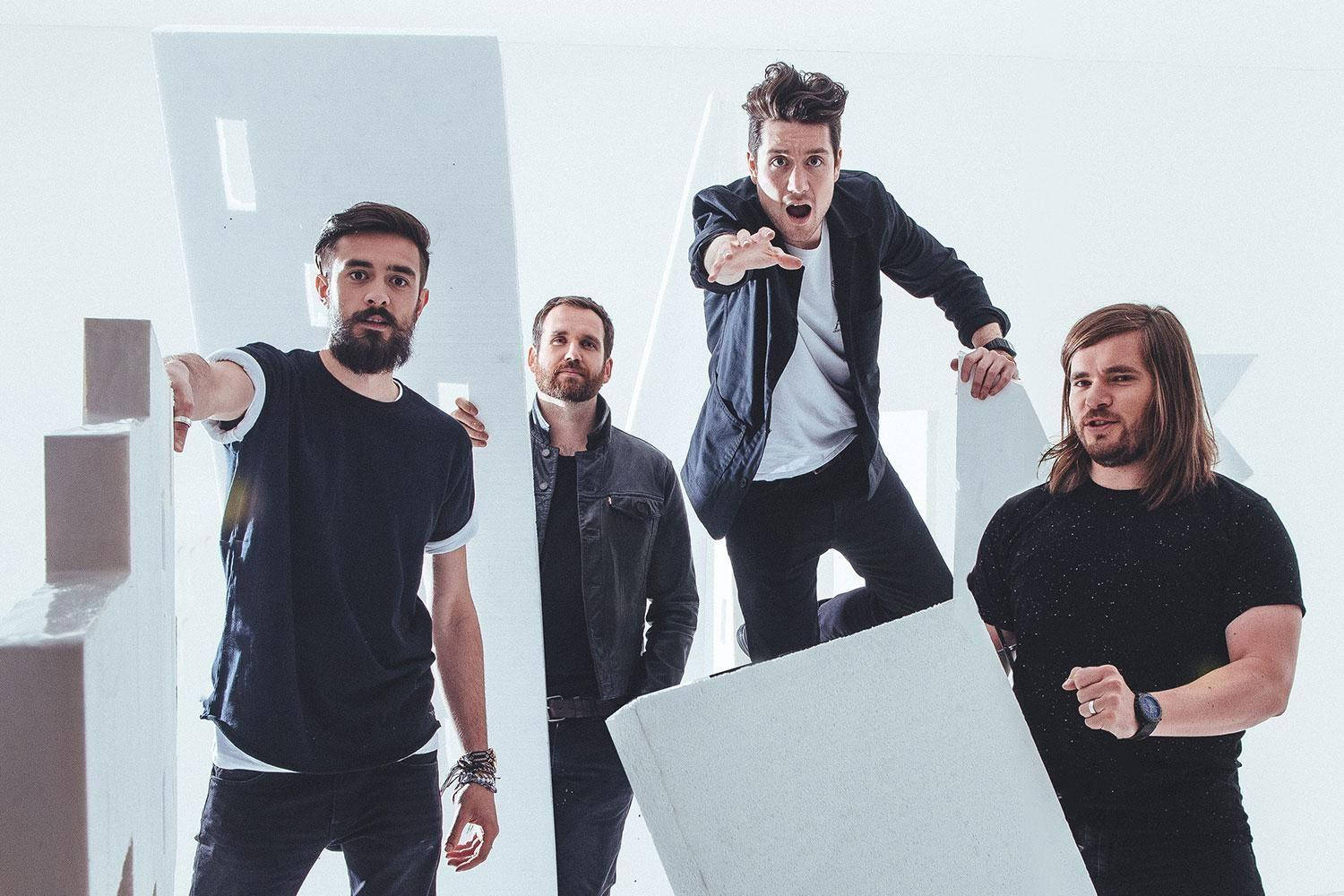 Bastille, black clothing, white geometric blocks, HD Desktop Wallpaper