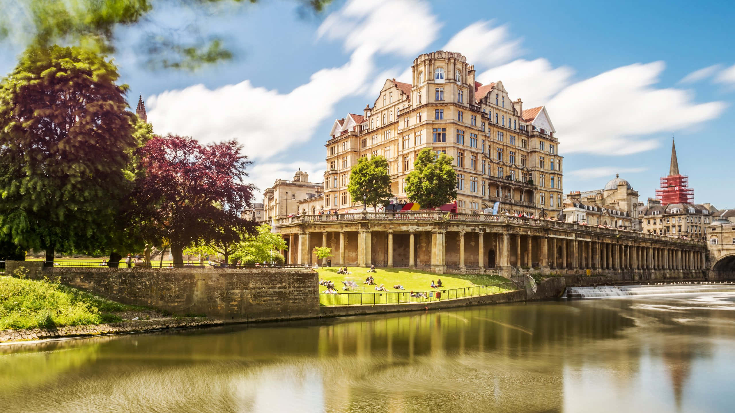 Bath, riverside architecture, calm river, 2K Desktop Wallpaper