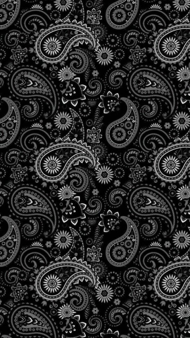 Batik, black floral, paisley pattern, SD Phone Wallpaper