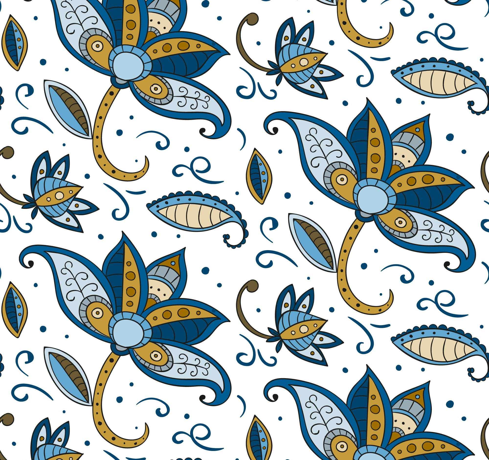 batik, blue, gold, Full HD Desktop Wallpaper