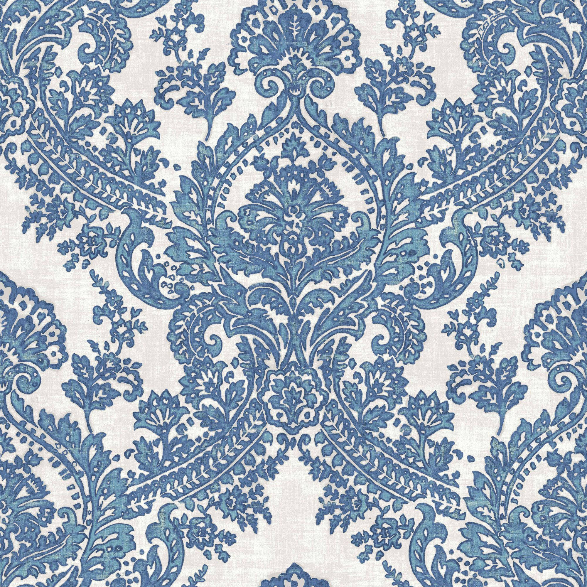 Batik, vintage flowers, blue damask pattern, Full HD Desktop Wallpaper
