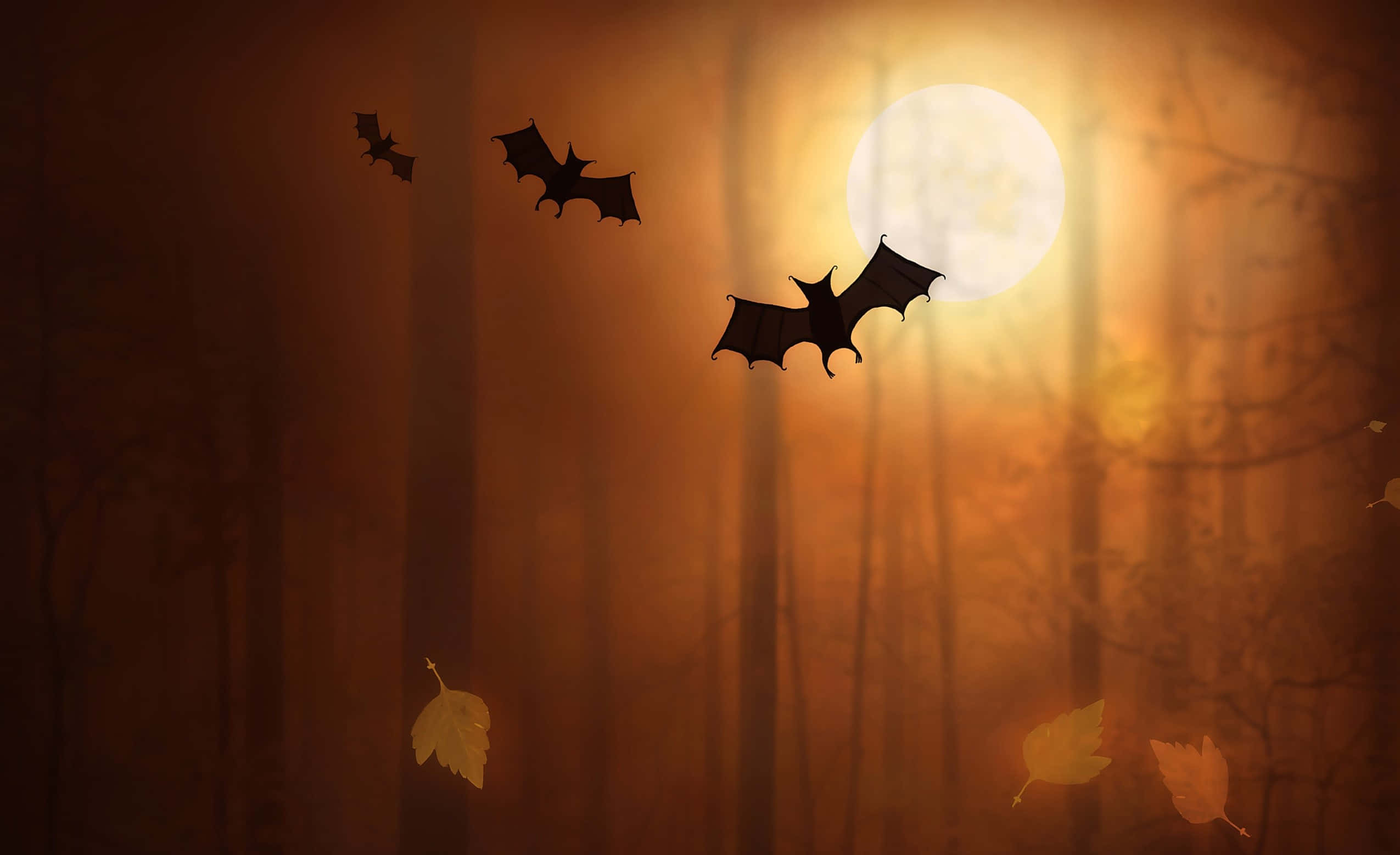 bat, night forest, full moon, Full HD Desktop Wallpaper