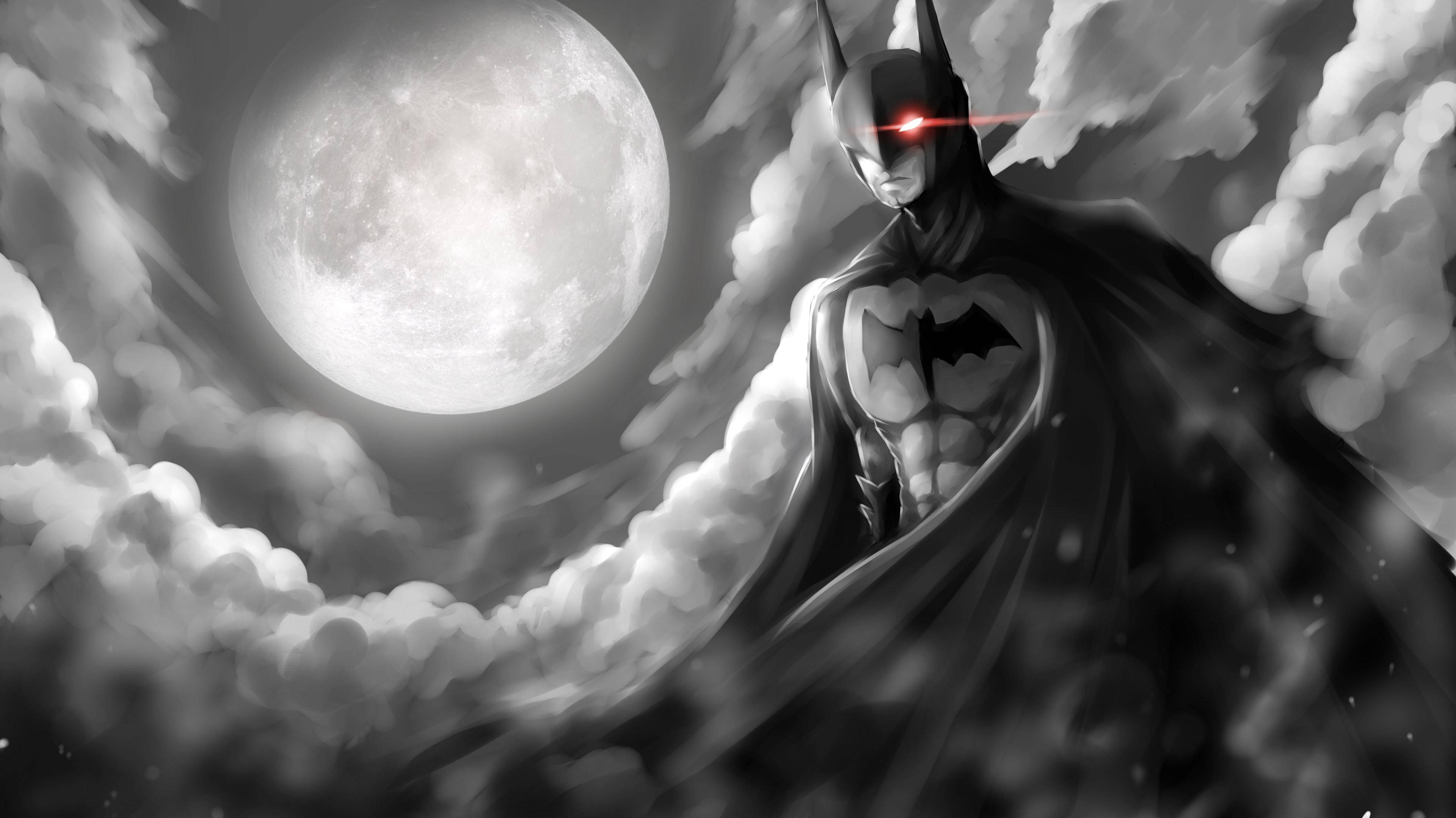 Batman, full moon, glowing red eyes, 4K Desktop Wallpaper