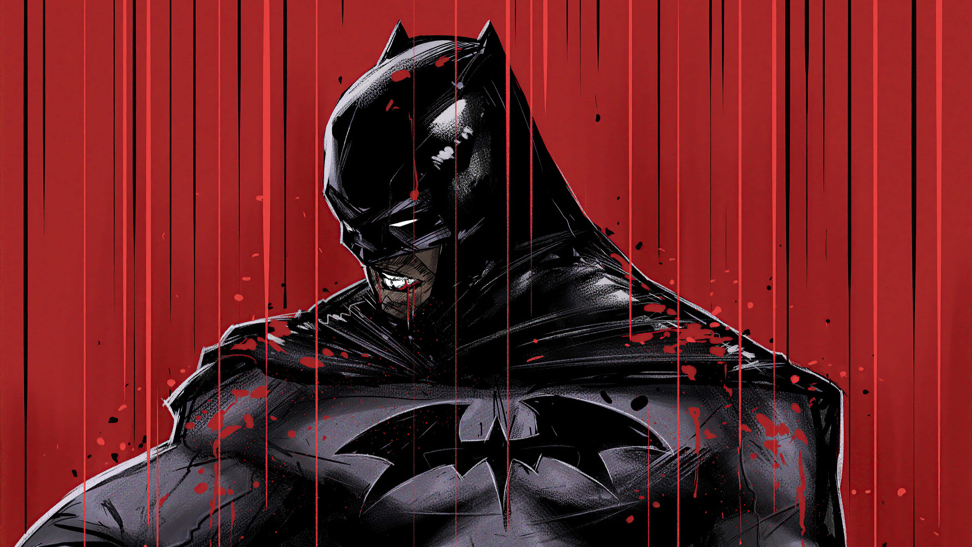 Batman, blood-red background, red streaks, 4K Desktop Wallpaper