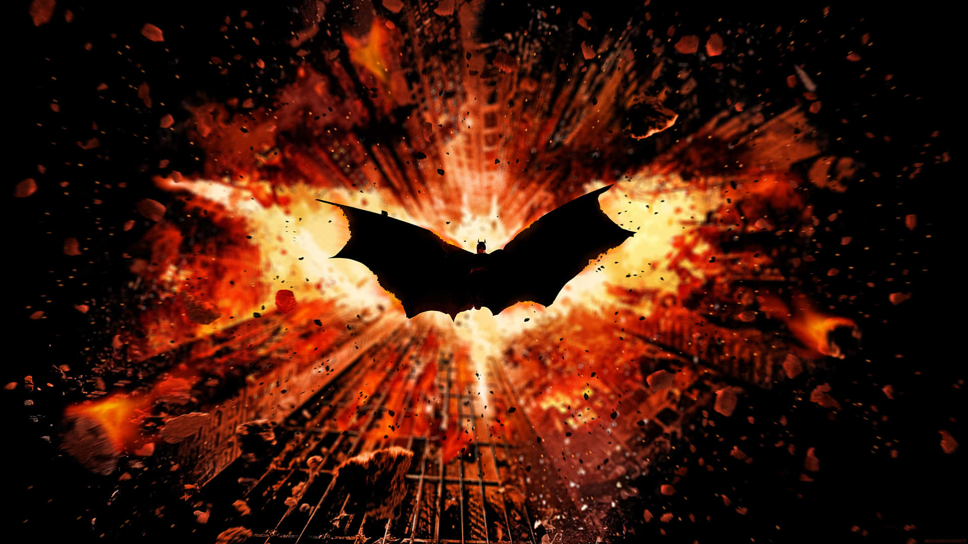 Batman, bat symbol, fiery explosion, Full HD Desktop Wallpaper
