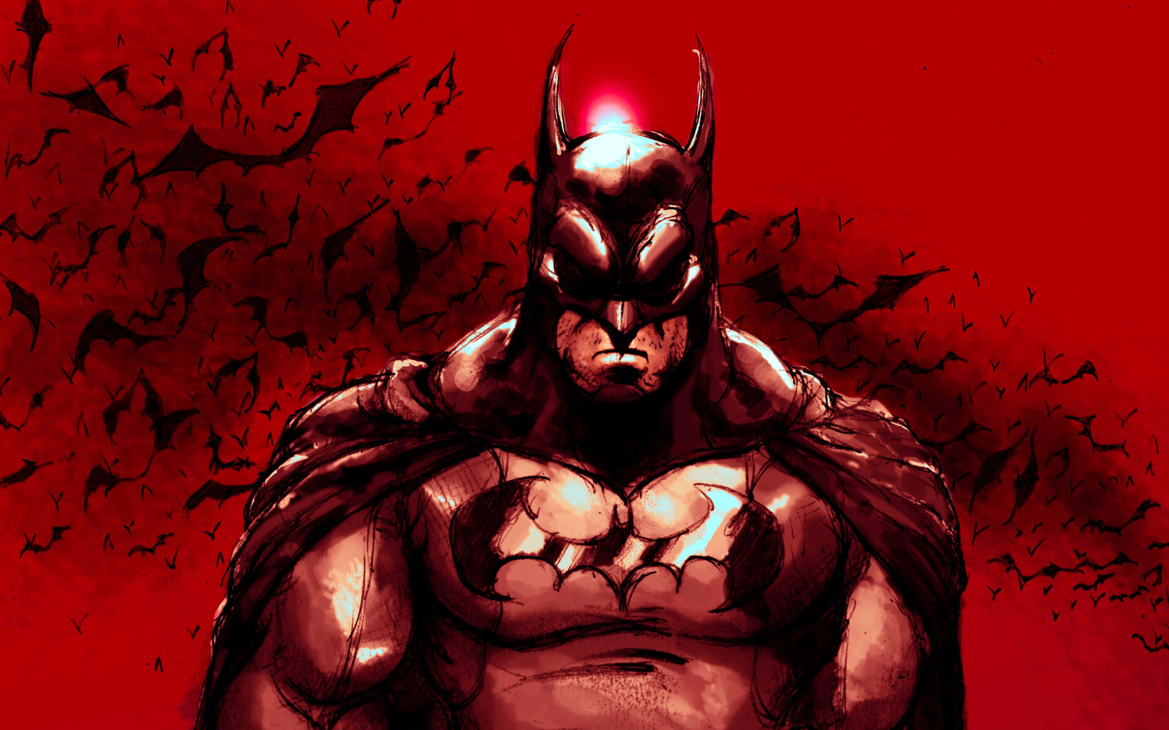 Batman, blood red backdrop, bats, 4K Desktop Wallpaper