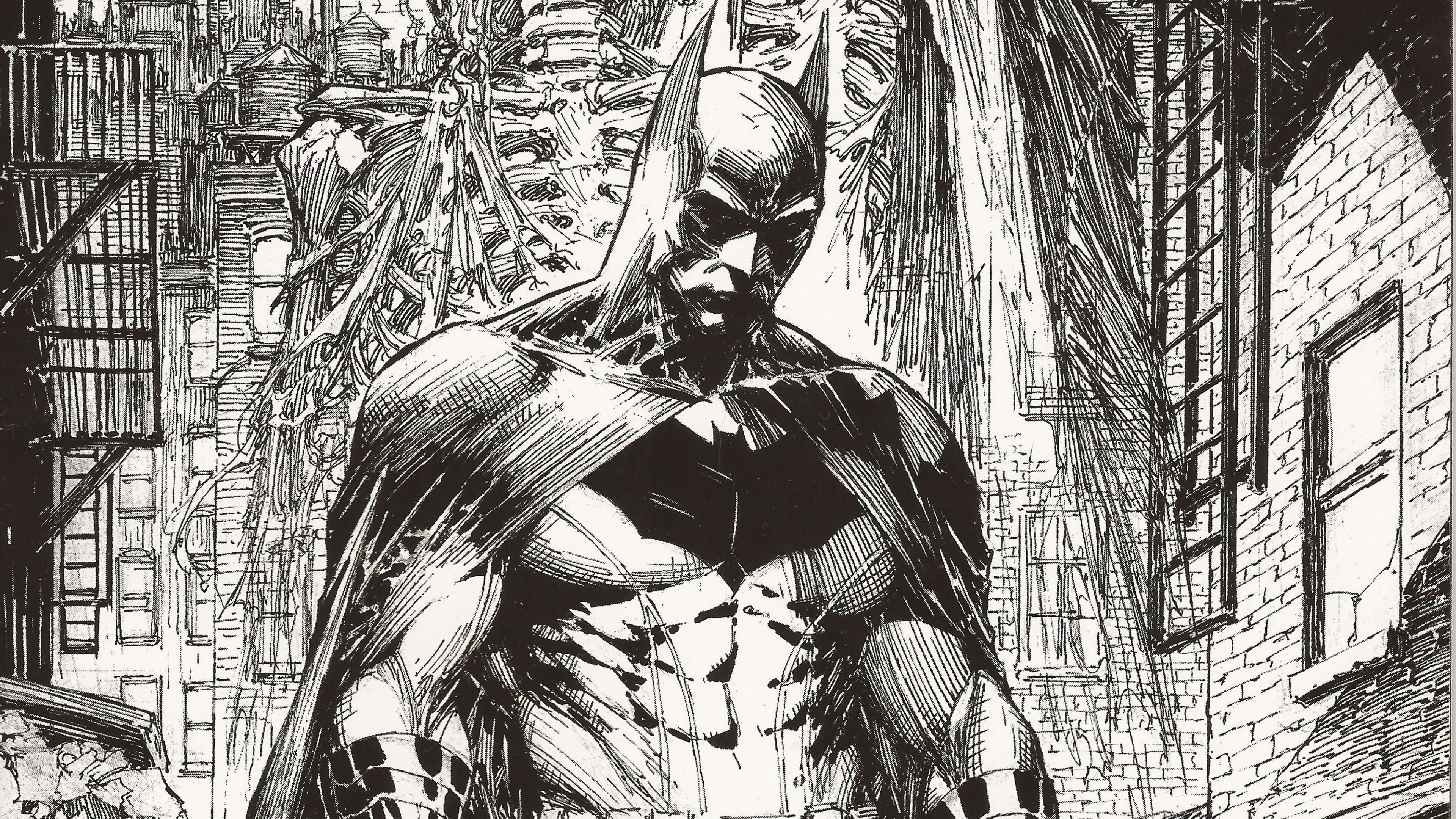 Batman, Noir Style, black and white ink, 4K Desktop Wallpaper