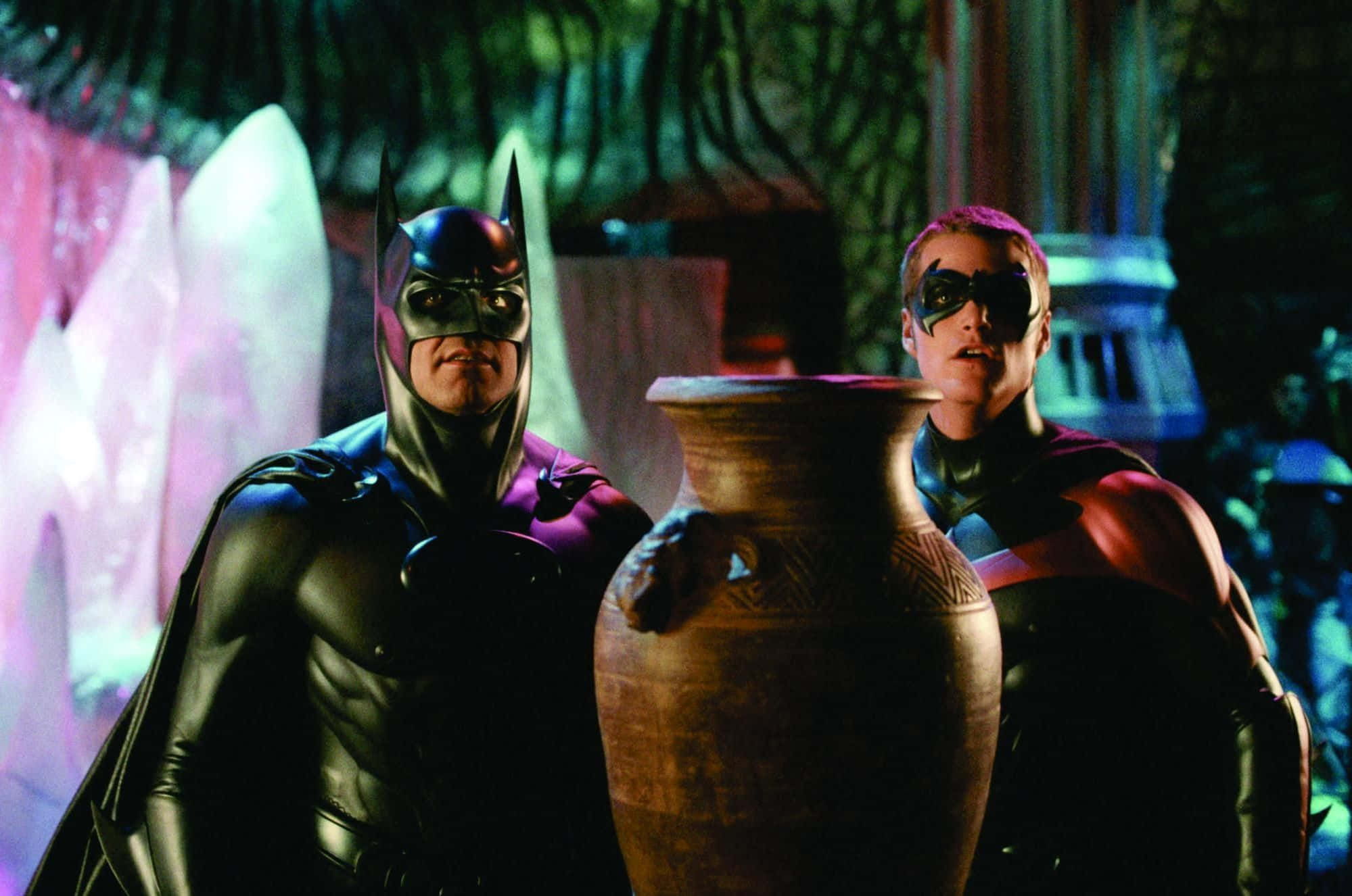 Batman and Robin, 1999, dimly lit, mystical cave, Full HD Desktop Wallpaper