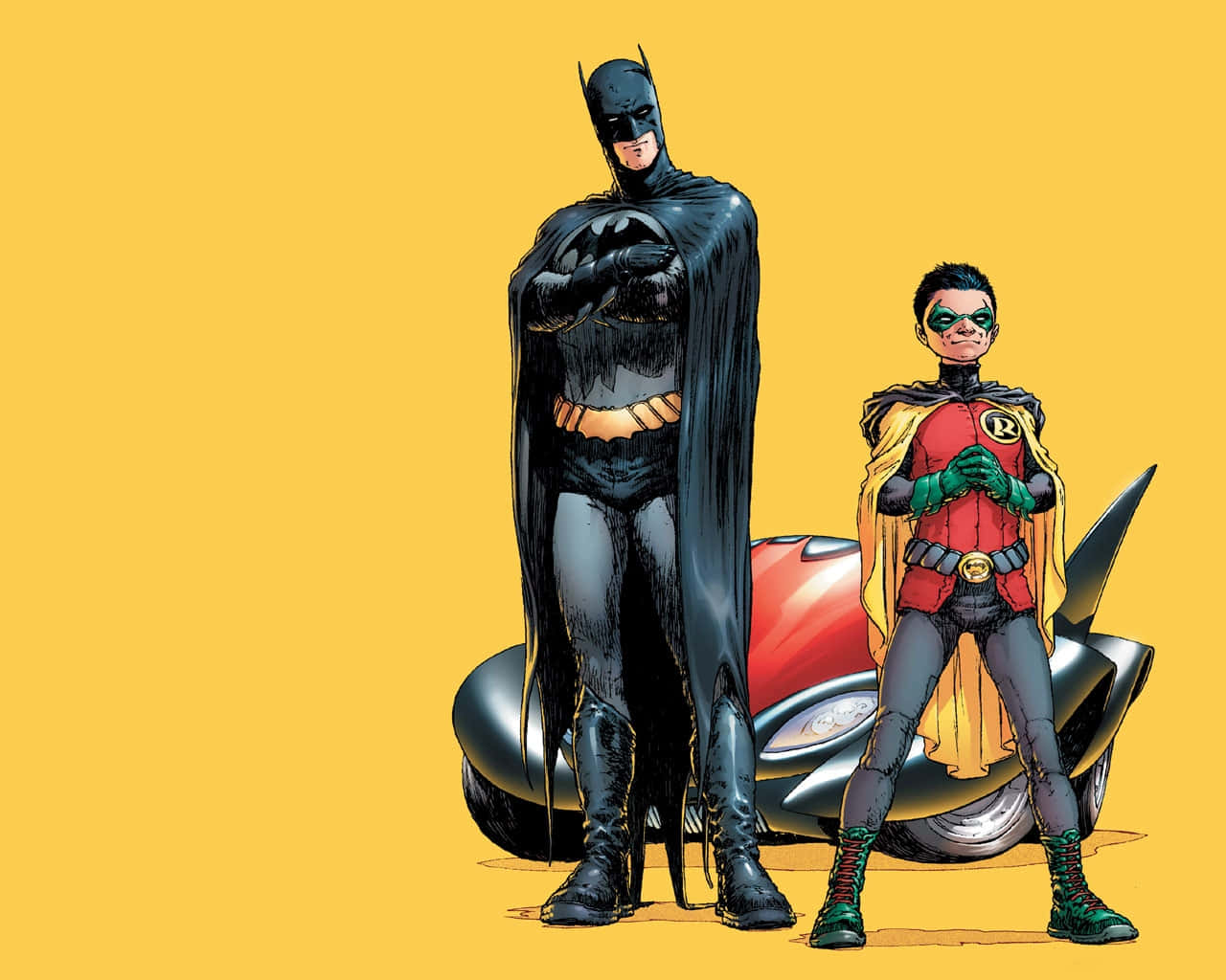 Batman, Robin, sleek red and black vehicle, HD Desktop Wallpaper