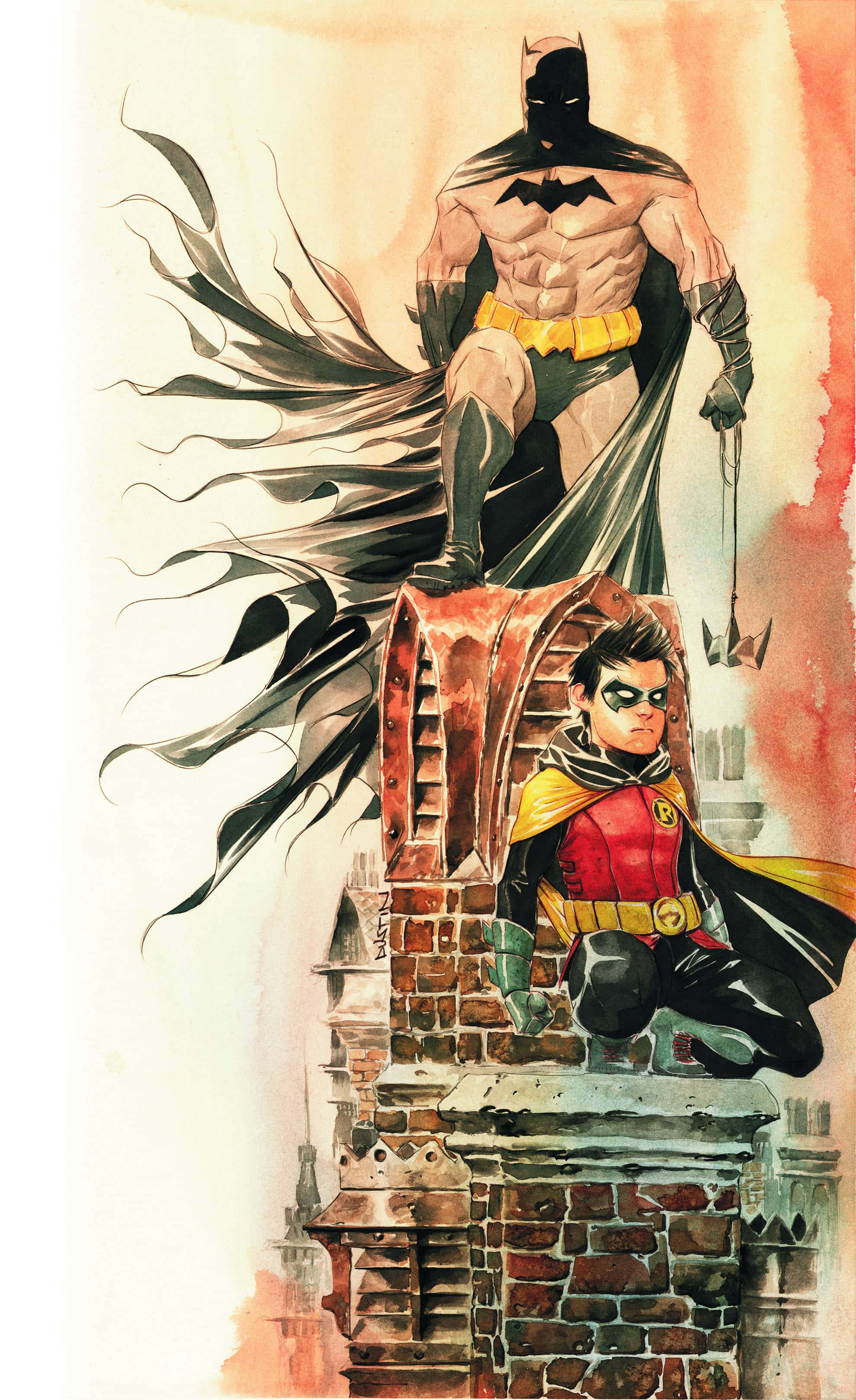 Batman, Robin, brick tower, 2K Phone Wallpaper