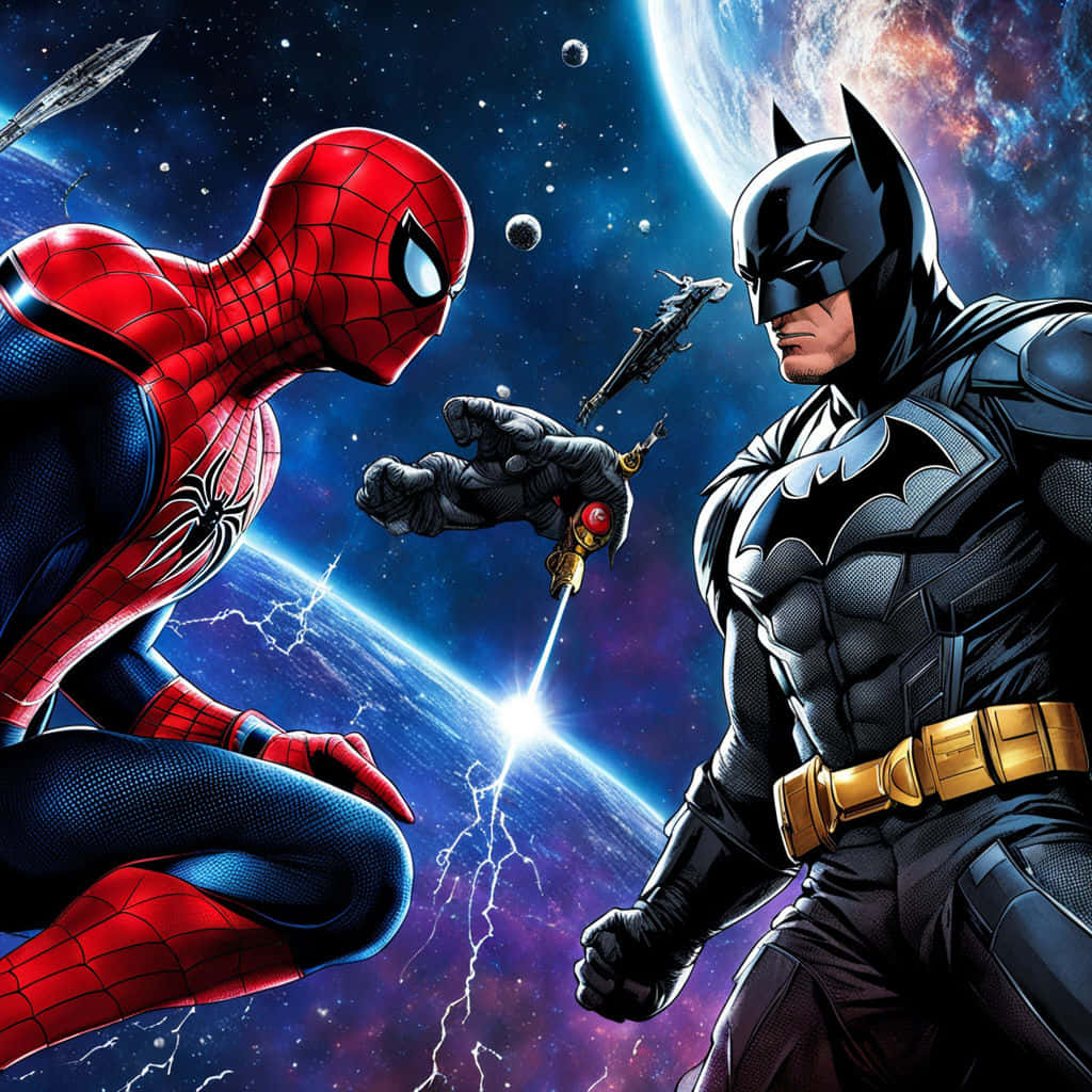 Batman, Spiderman, space, SD Desktop Wallpaper