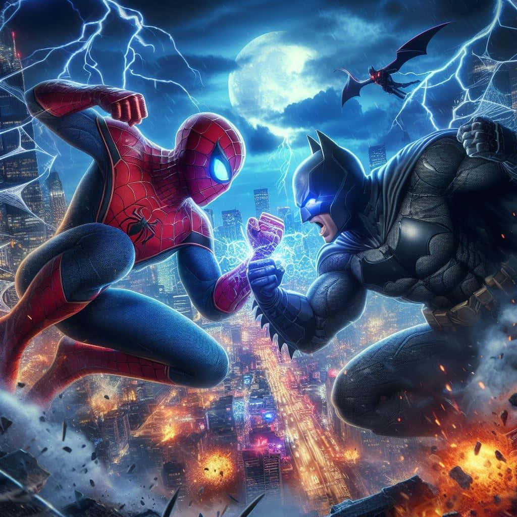 Batman, Spiderman, lightning storms, SD Desktop Wallpaper