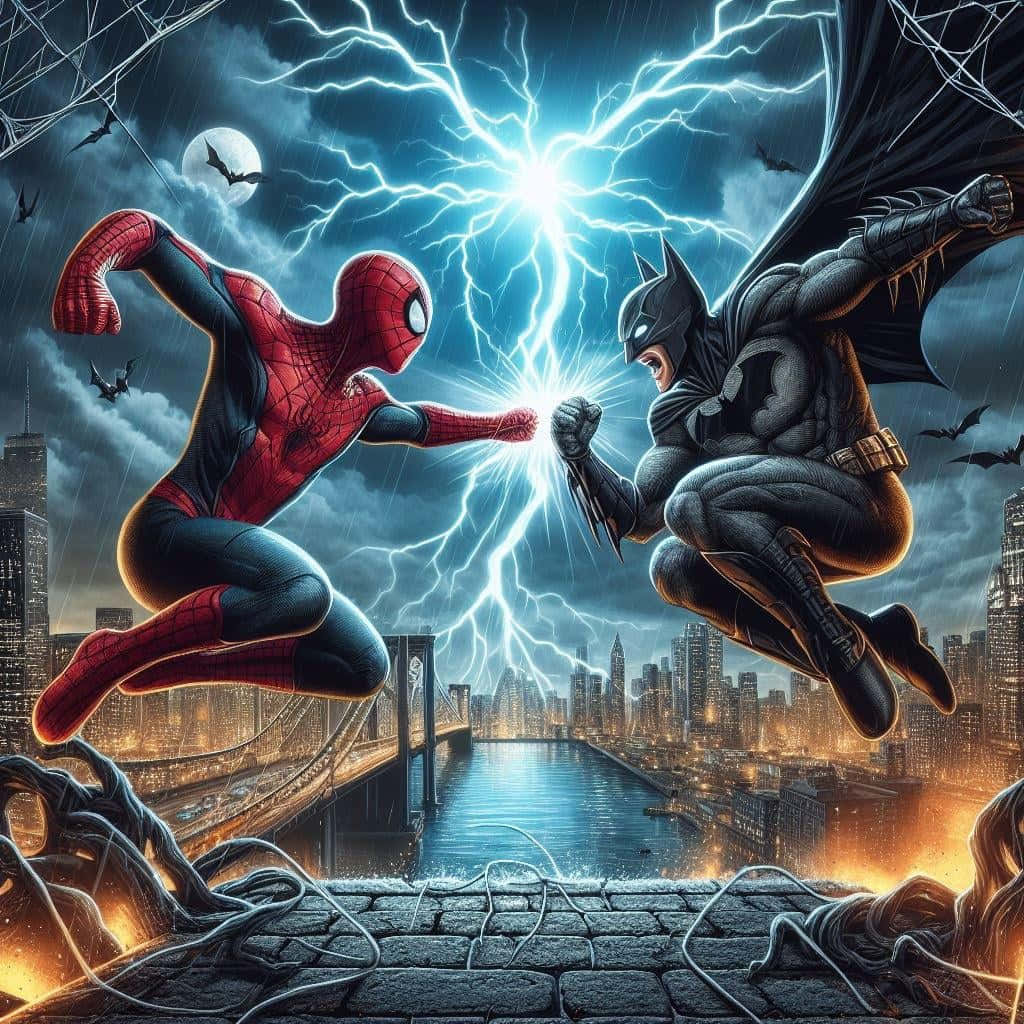 Batman, Spiderman, cityscape, SD Desktop Wallpaper