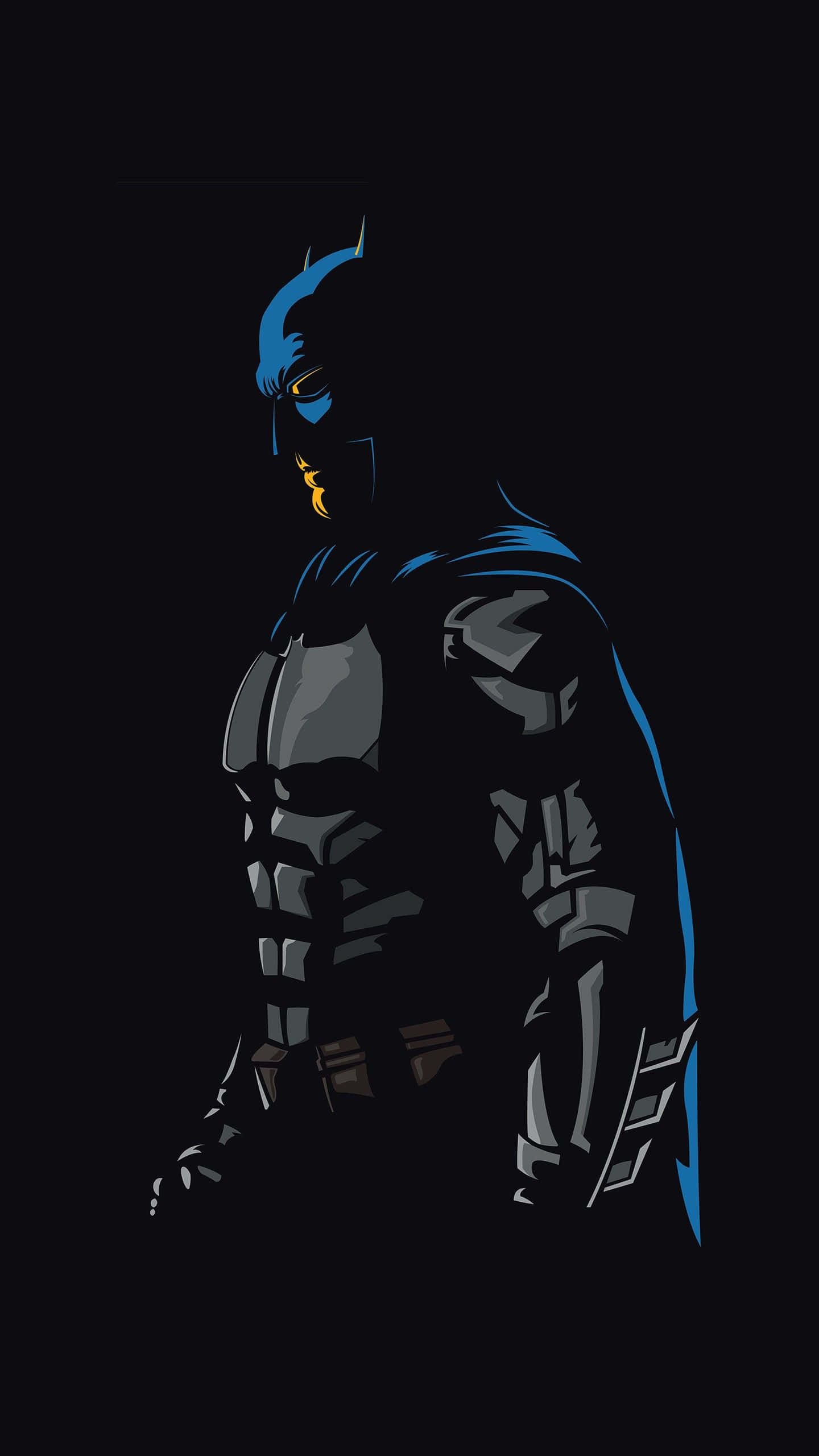 Batman, futuristic android, glowing yellow eyes, 2K Phone Wallpaper