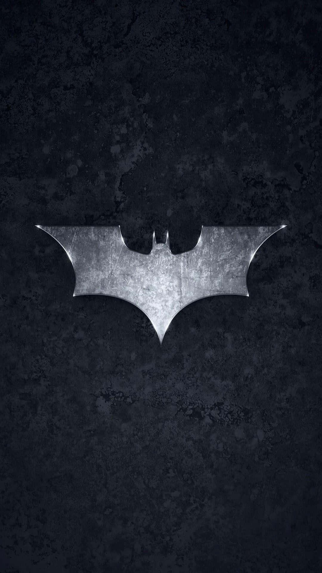 Batman Android, metallic bat symbol, dark textured wall, Full HD Phone Wallpaper