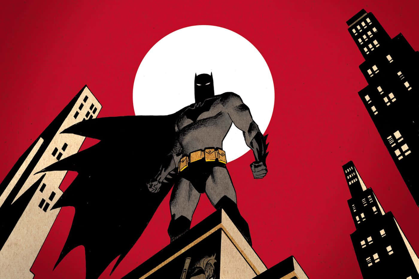 Batman Animated Adventures, skyscraper, red sky, HD Desktop Wallpaper