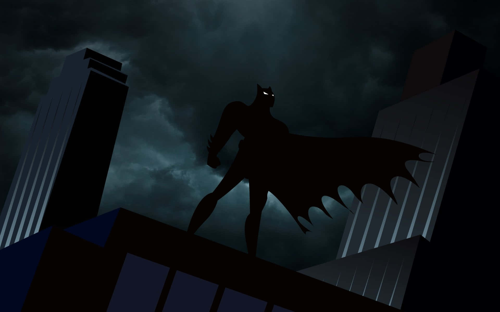 Batman Animated Adventures, stormy night sky, city rooftop, Full HD Desktop Wallpaper