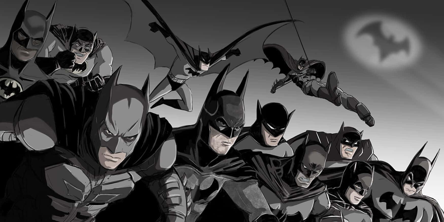Batman, dark gray sky, glowing bat symbol moon, HD Desktop Wallpaper