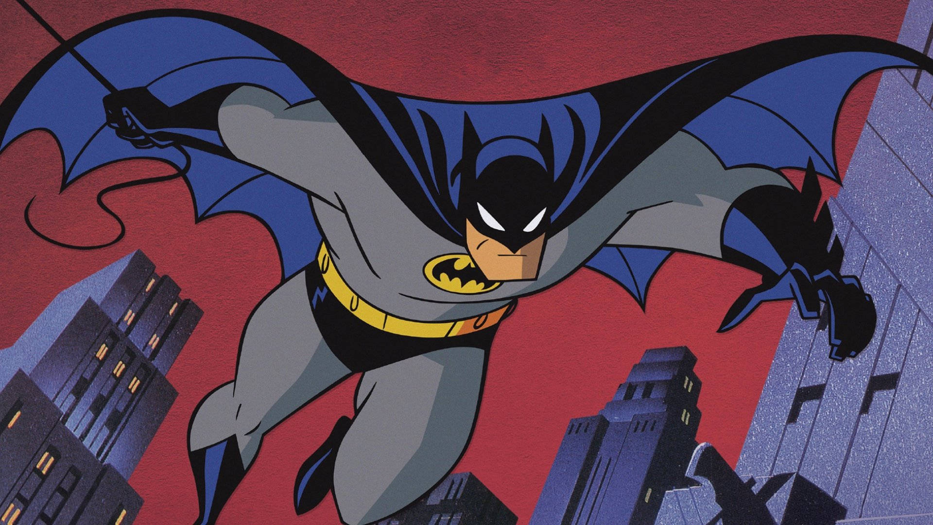 Batman, red sky, dark cityscape, Full HD Desktop Wallpaper