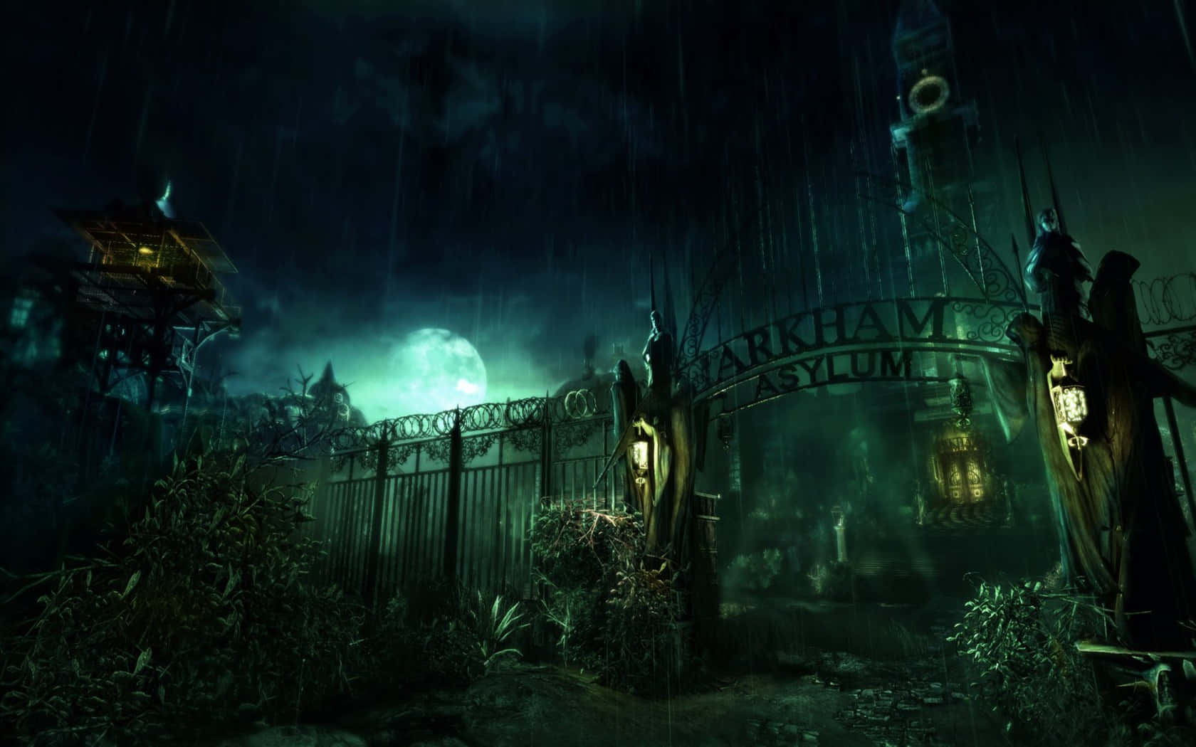 Arkham Asylum, gates, night, HD Desktop Wallpaper